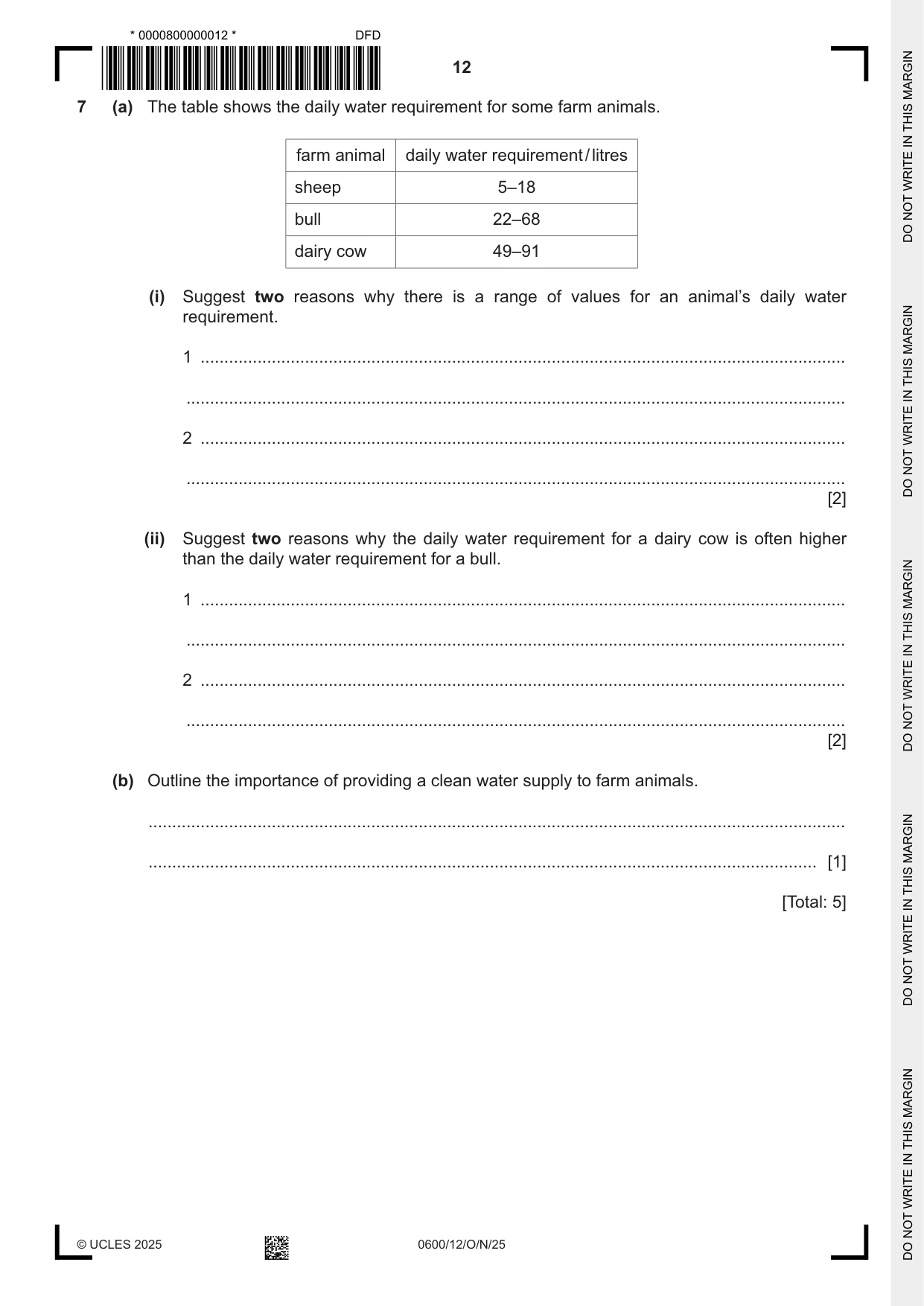 Cambridge IGCSE Agriculture 0600 2025 Oct/Nov Paper 1 · Variant 2 question paper, page 12 of 24