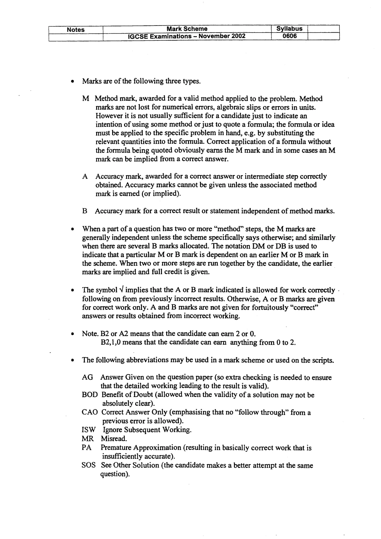 Mark scheme, page 2 of 7