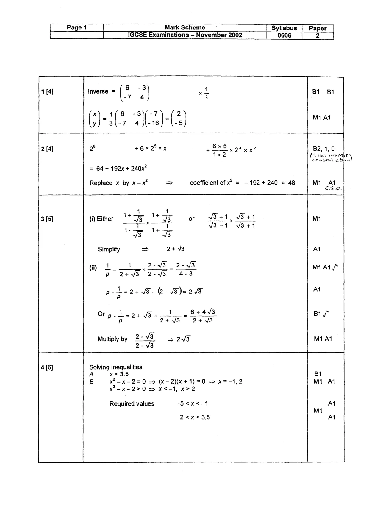 Mark scheme, page 2 of 4