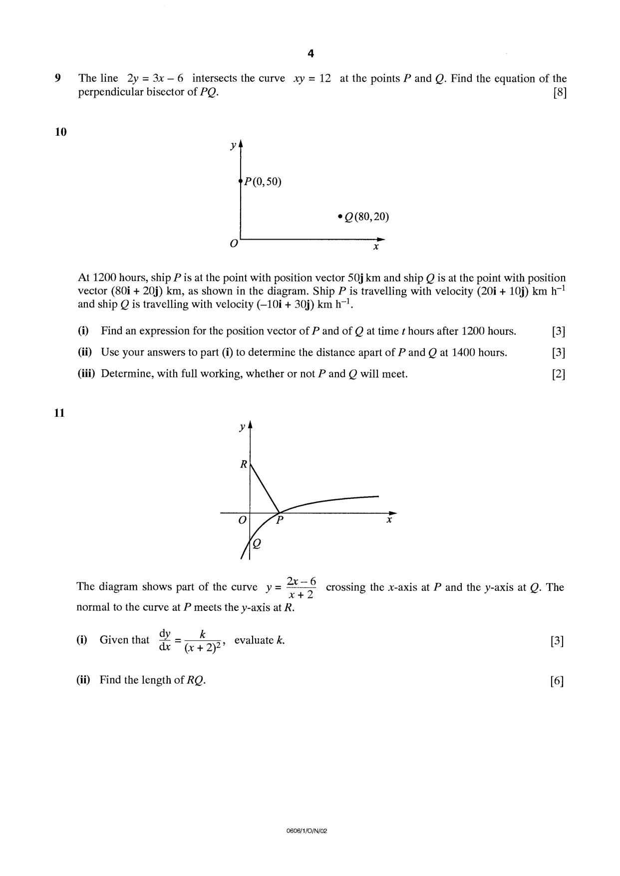 Cambridge IGCSE Mathematics - Additional 0606 2002 Oct/Nov Paper 1 · Variant 1 question paper, page 4 of 8