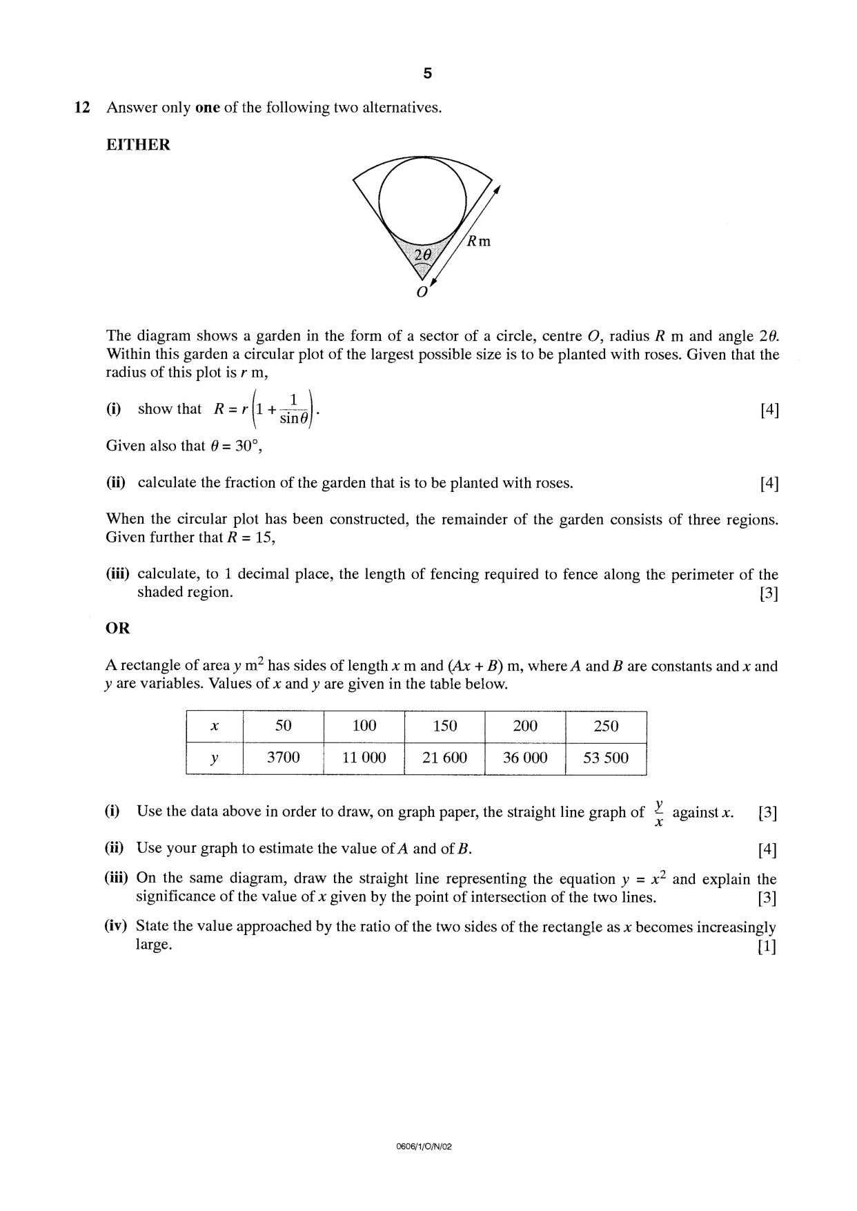 Cambridge IGCSE Mathematics - Additional 0606 2002 Oct/Nov Paper 1 · Variant 1 question paper, page 5 of 8