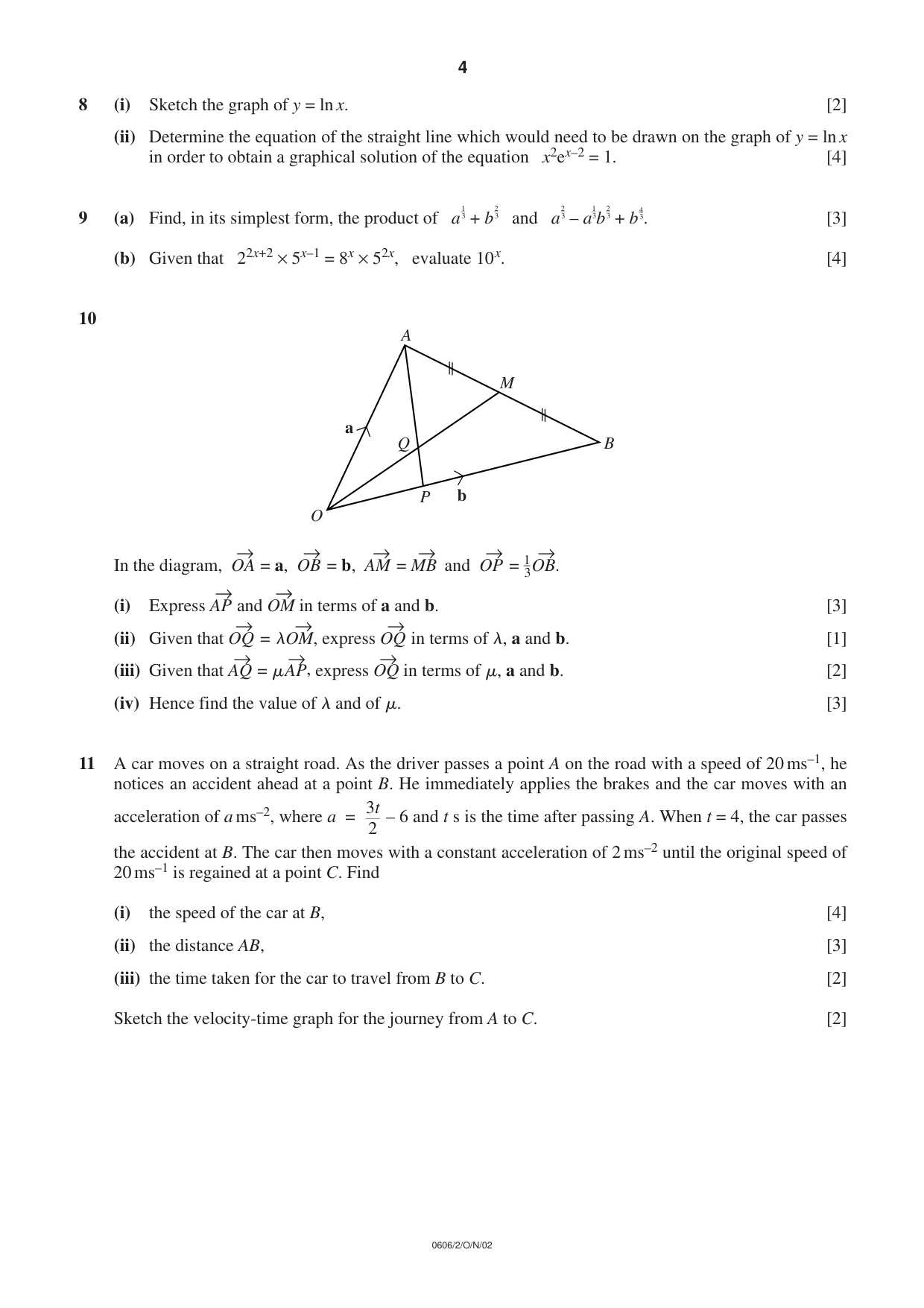 Cambridge IGCSE Mathematics - Additional 0606 2002 Oct/Nov Paper 2 · Variant 1 question paper, page 4 of 8