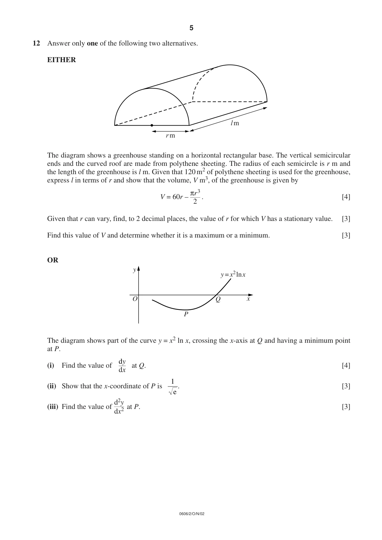 Cambridge IGCSE Mathematics - Additional 0606 2002 Oct/Nov Paper 2 · Variant 1 question paper, page 5 of 8