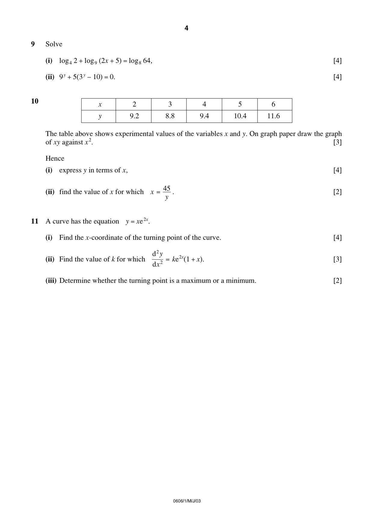 Cambridge IGCSE Mathematics - Additional 0606 2003 May/June Paper 1 · Variant 1 question paper, page 4 of 8