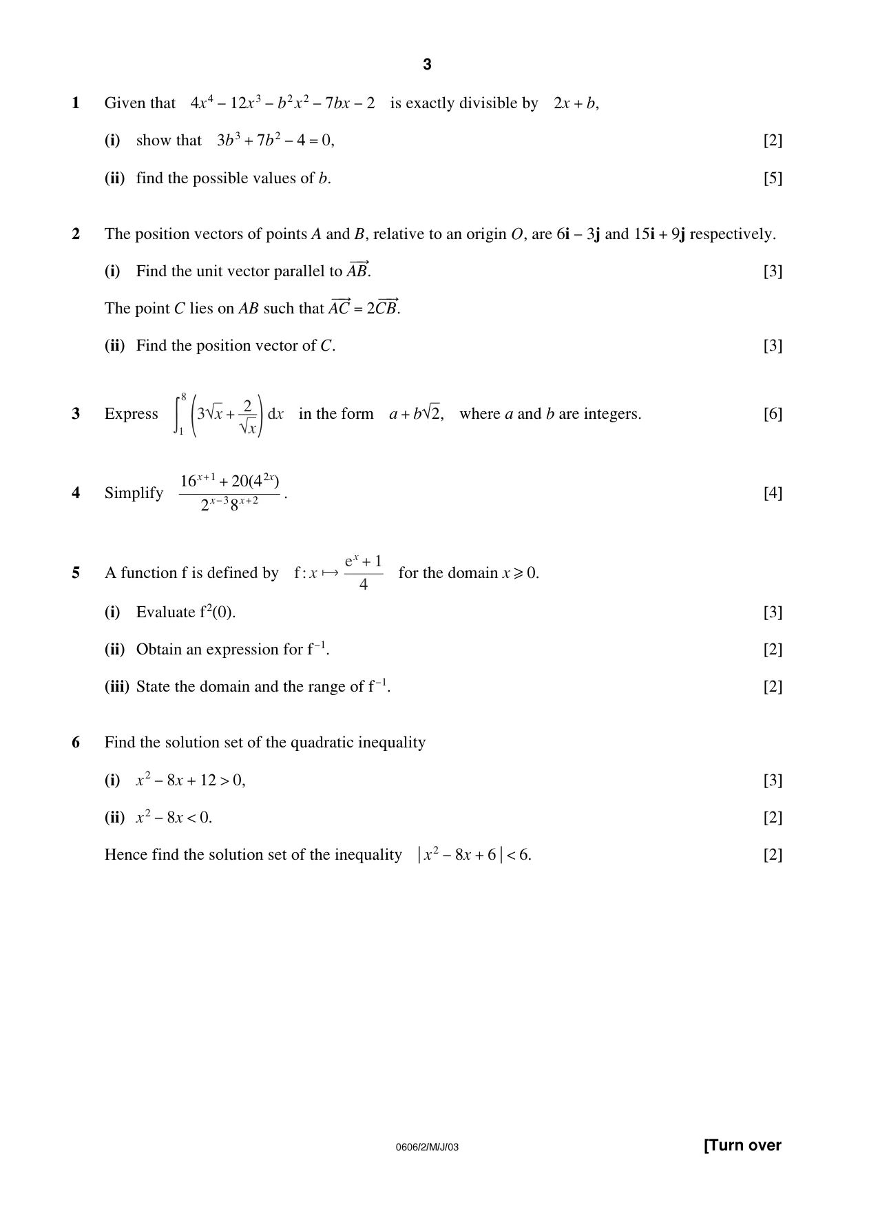 Cambridge IGCSE Mathematics - Additional 0606 2003 May/June Paper 2 · Variant 1 question paper, page 3 of 8