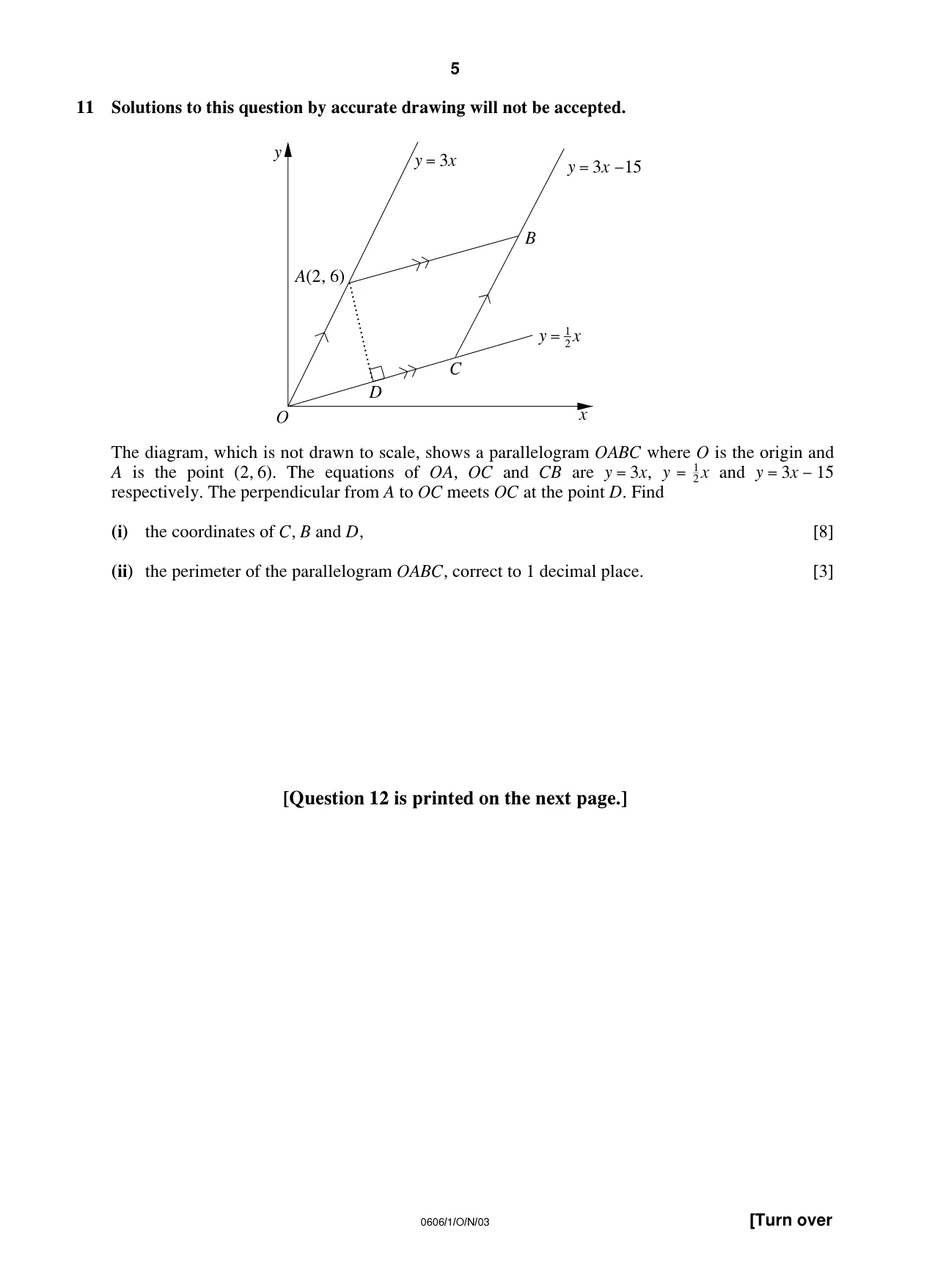 Cambridge IGCSE Mathematics - Additional 0606 2003 Oct/Nov Paper 1 · Variant 1 question paper, page 5 of 8