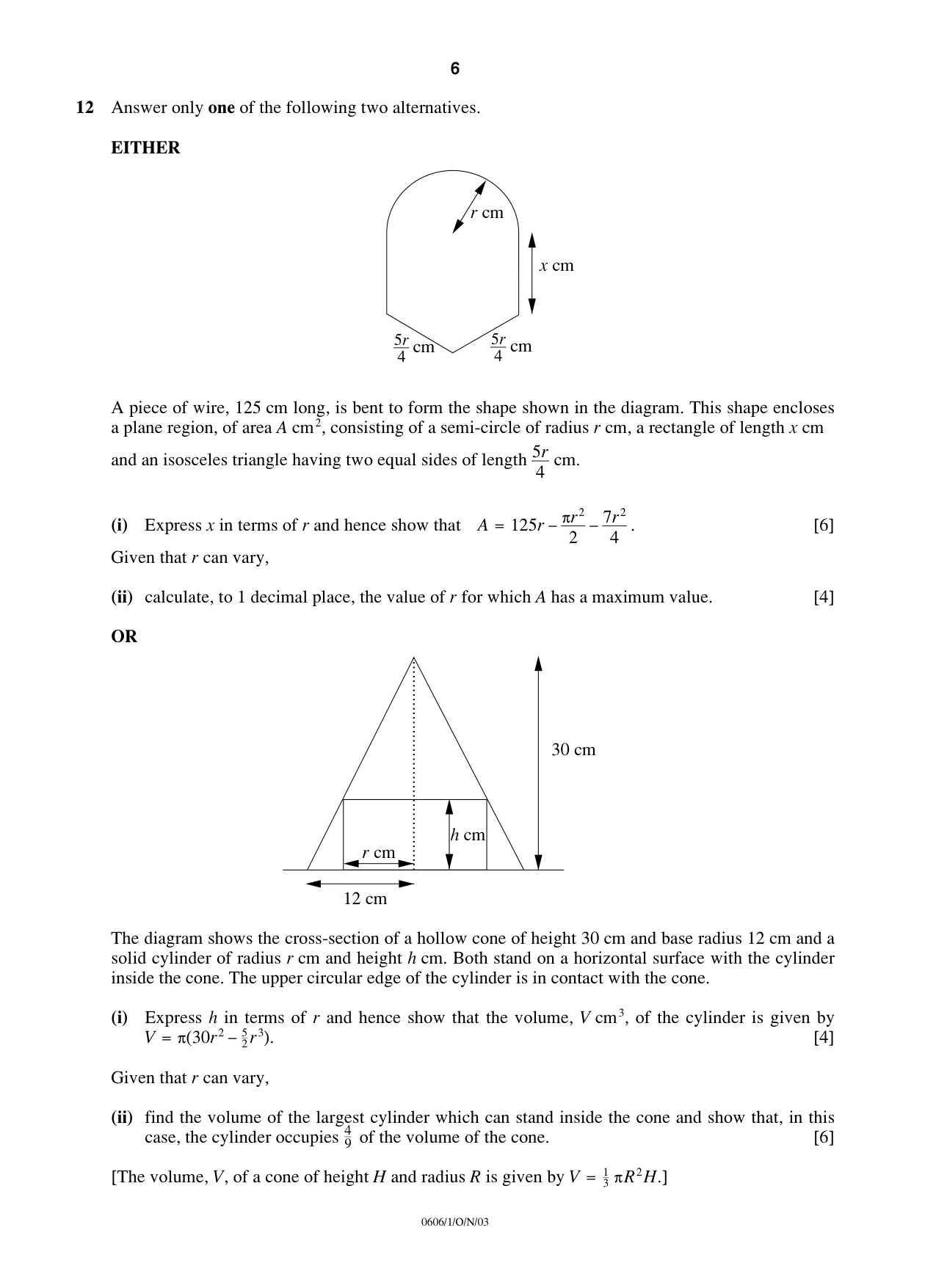 Cambridge IGCSE Mathematics - Additional 0606 2003 Oct/Nov Paper 1 · Variant 1 question paper, page 6 of 8