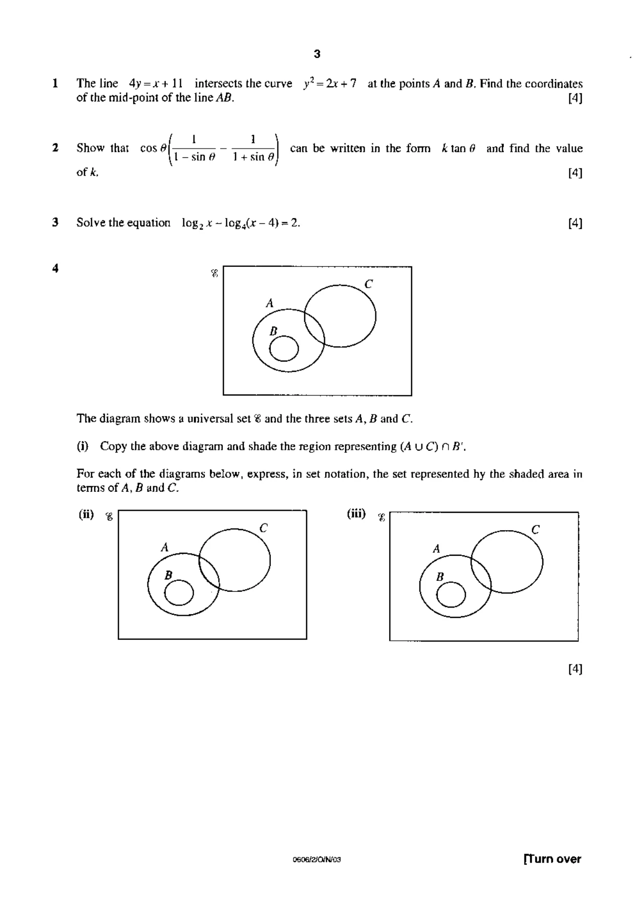 Cambridge IGCSE Mathematics - Additional 0606 2003 Oct/Nov Paper 2 · Variant 1 question paper, page 3 of 8