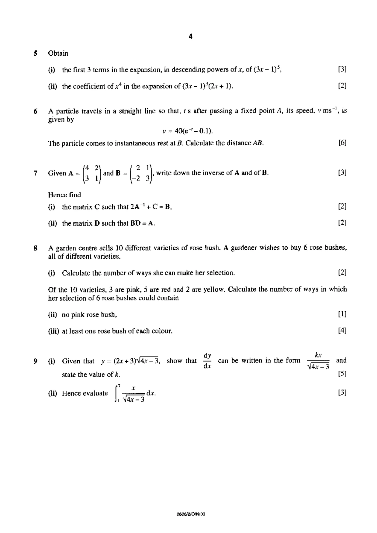 Cambridge IGCSE Mathematics - Additional 0606 2003 Oct/Nov Paper 2 · Variant 1 question paper, page 4 of 8