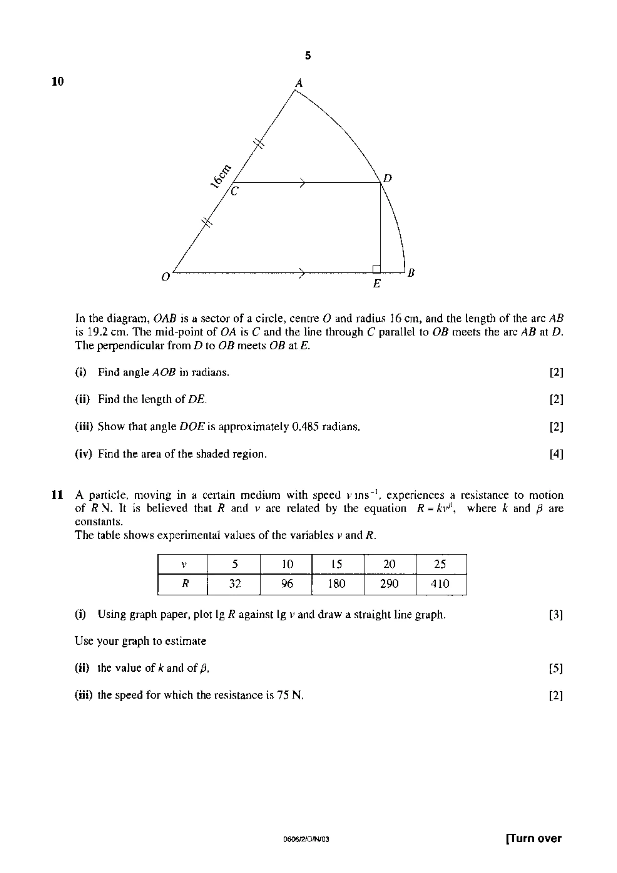 Cambridge IGCSE Mathematics - Additional 0606 2003 Oct/Nov Paper 2 · Variant 1 question paper, page 5 of 8
