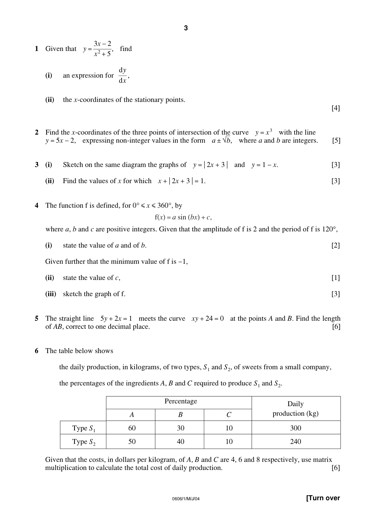 Cambridge IGCSE Mathematics - Additional 0606 2004 May/June Paper 1 · Variant 1 question paper, page 3 of 8