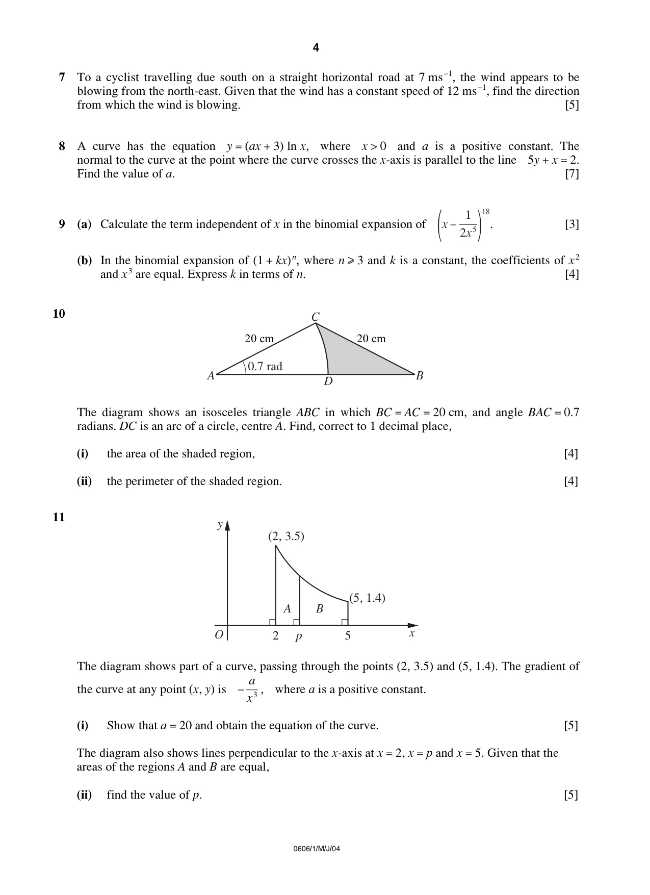 Cambridge IGCSE Mathematics - Additional 0606 2004 May/June Paper 1 · Variant 1 question paper, page 4 of 8