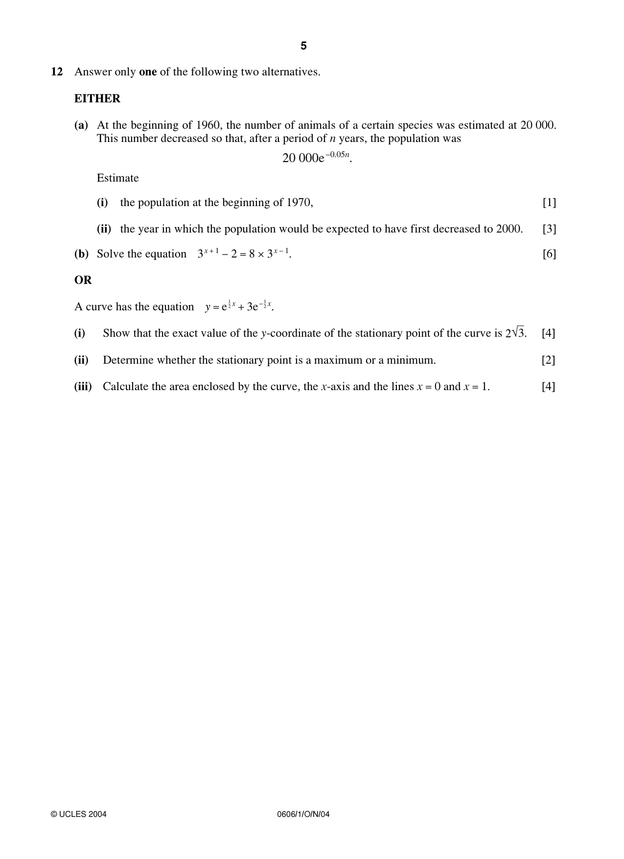 Cambridge IGCSE Mathematics - Additional 0606 2004 Oct/Nov Paper 1 · Variant 1 question paper, page 5 of 8