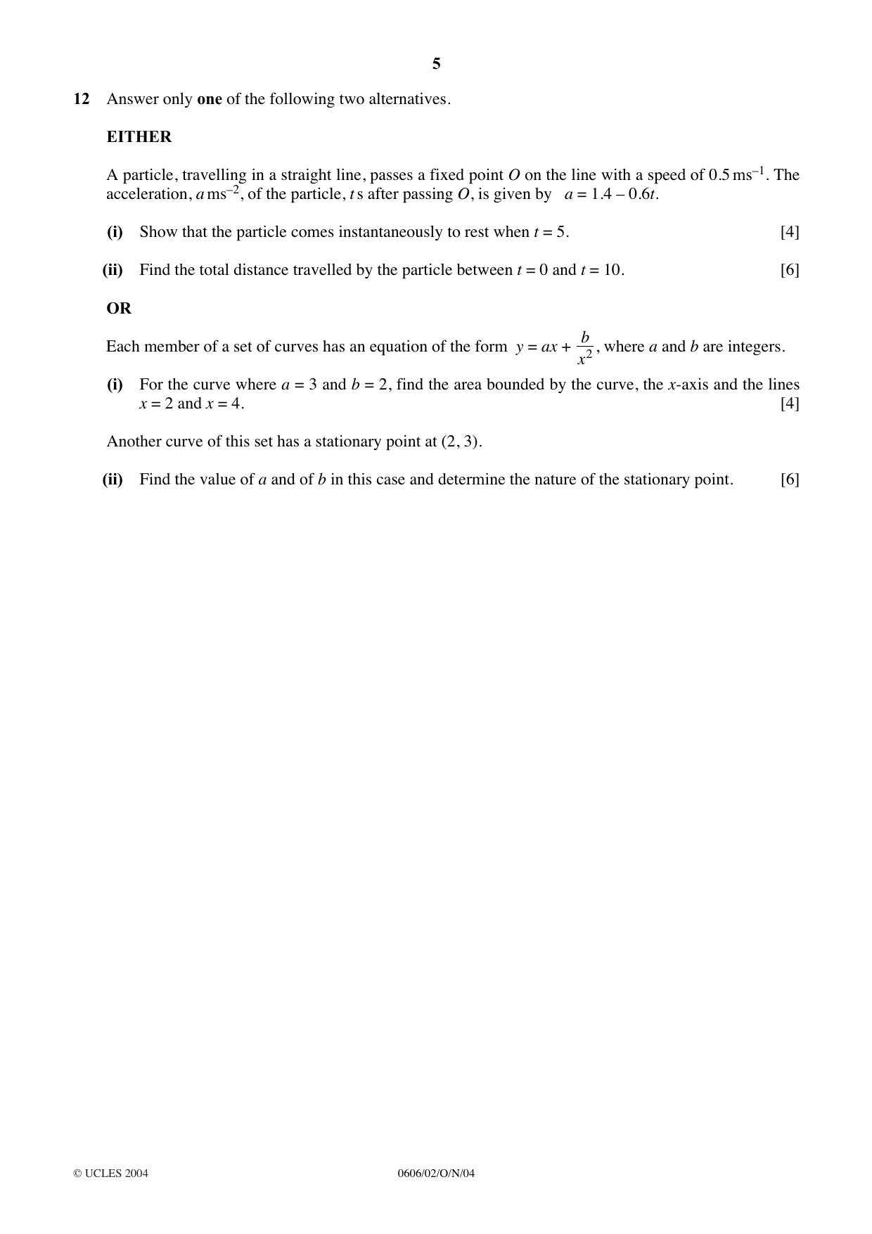 Cambridge IGCSE Mathematics - Additional 0606 2004 Oct/Nov Paper 2 · Variant 1 question paper, page 5 of 8