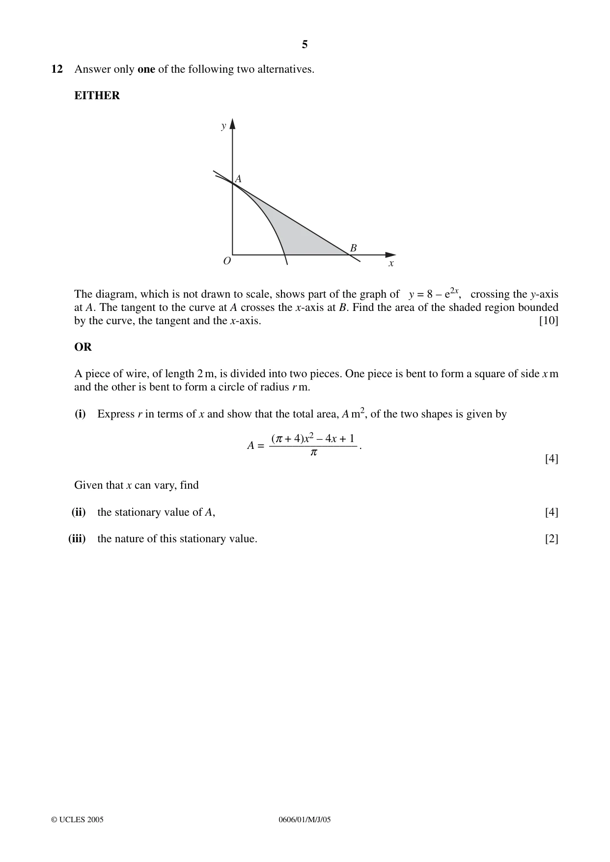 Cambridge IGCSE Mathematics - Additional 0606 2005 May/June Paper 1 · Variant 1 question paper, page 5 of 8