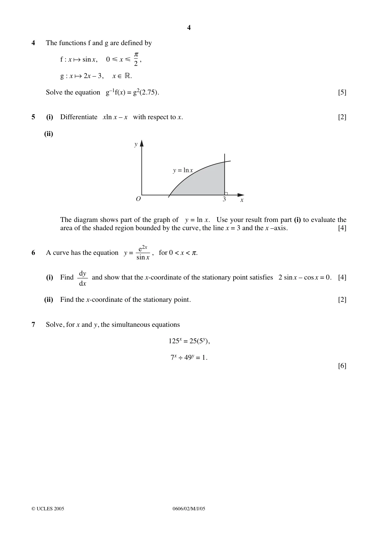 Cambridge IGCSE Mathematics - Additional 0606 2005 May/June Paper 2 · Variant 1 question paper, page 4 of 8