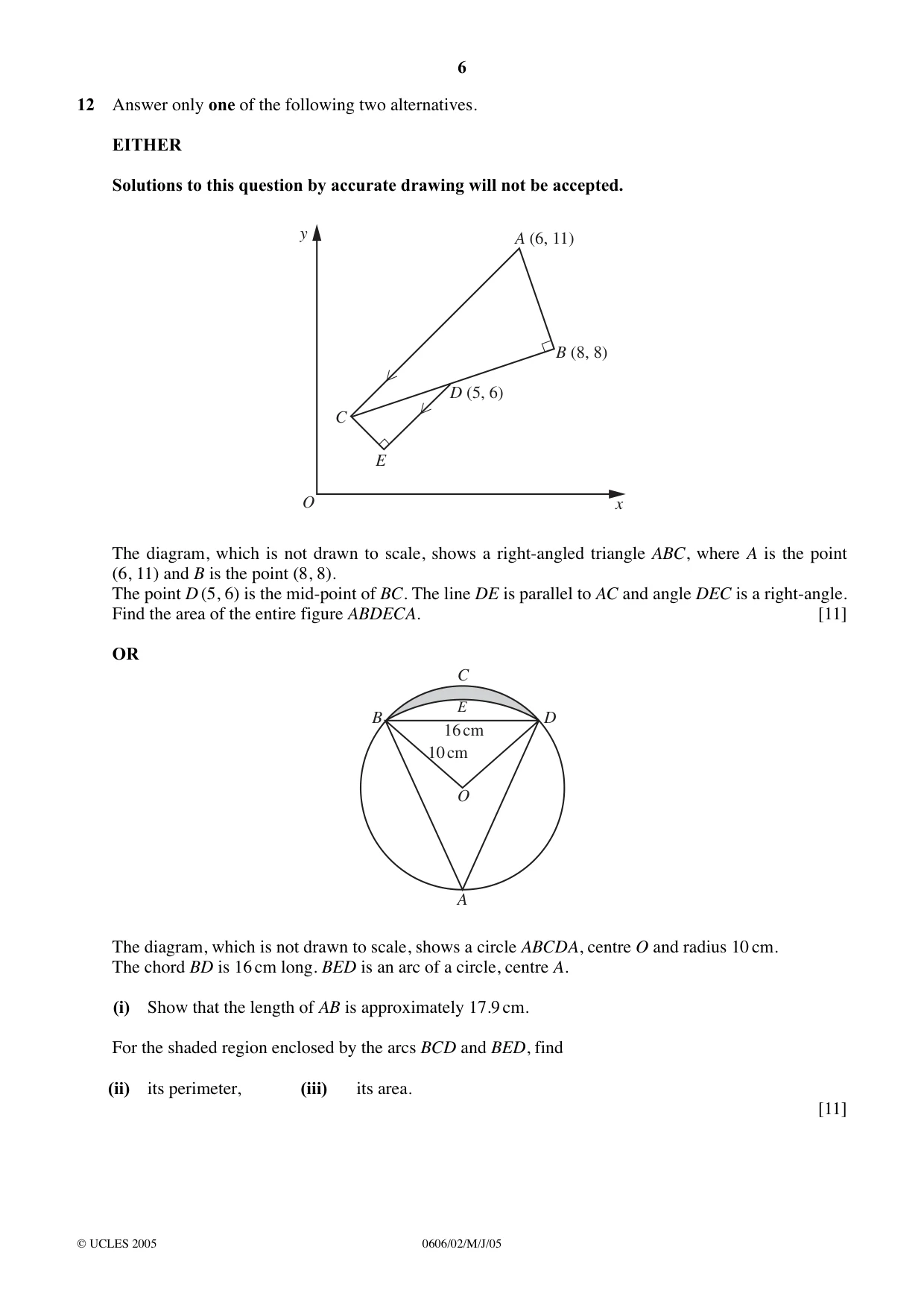 Cambridge IGCSE Mathematics - Additional 0606 2005 May/June Paper 2 · Variant 1 question paper, page 6 of 8