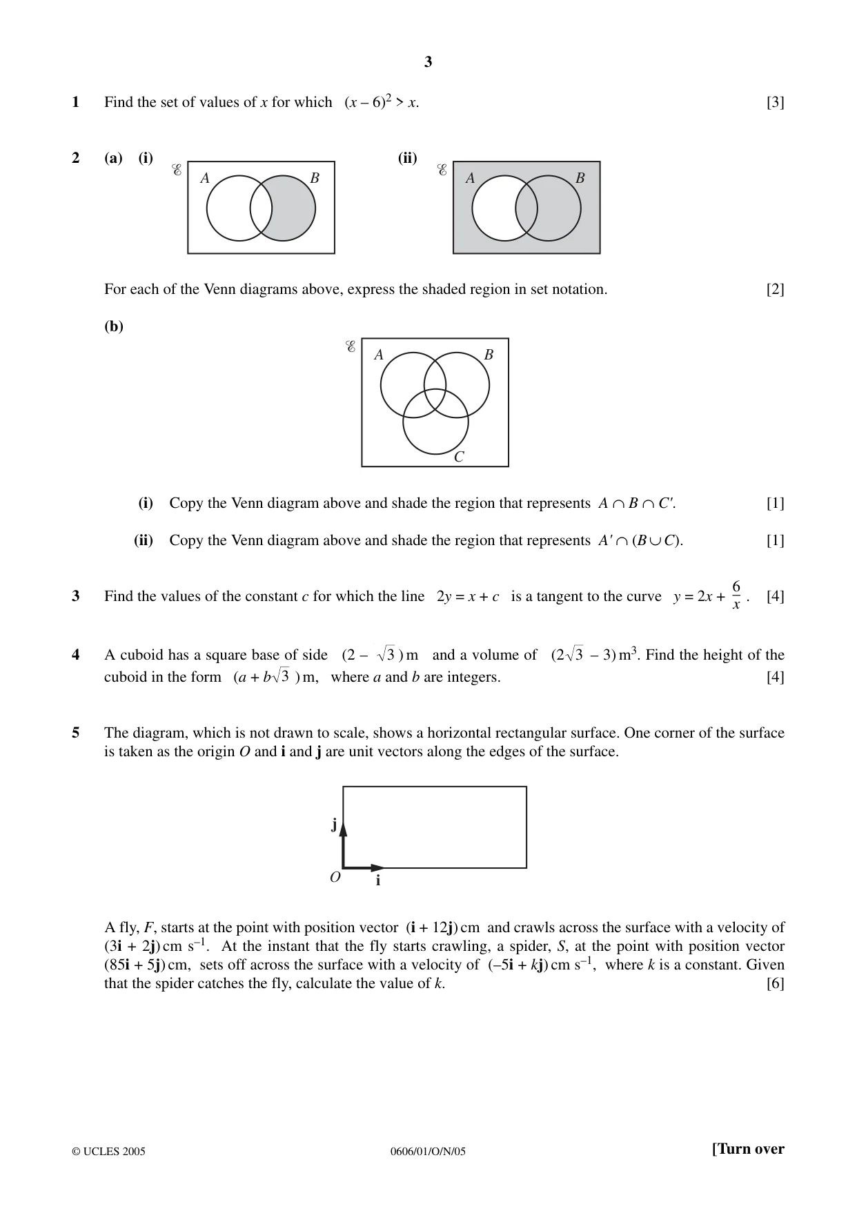 Cambridge IGCSE Mathematics - Additional 0606 2005 Oct/Nov Paper 1 · Variant 1 question paper, page 3 of 8