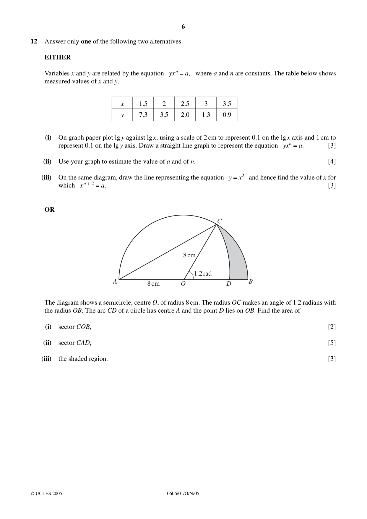 Cambridge IGCSE Mathematics - Additional 0606 2005 Oct/Nov Paper 1 · Variant 1 question paper, page 6 of 8