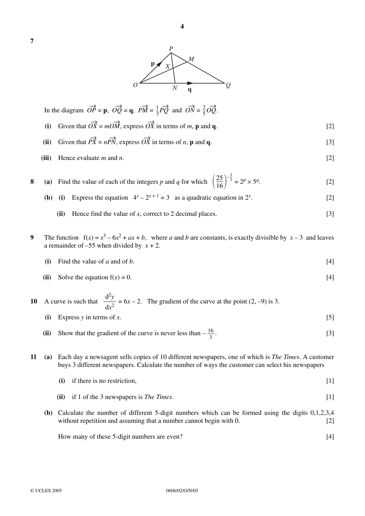 Cambridge IGCSE Mathematics - Additional 0606 2005 Oct/Nov Paper 2 · Variant 1 question paper, page 4 of 8