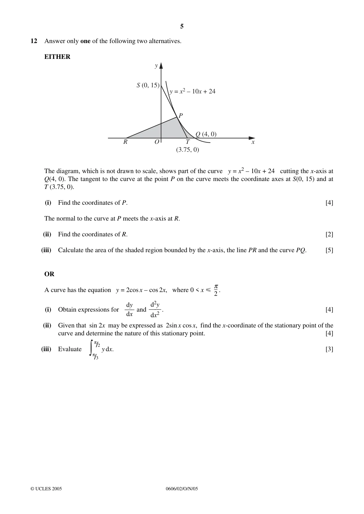 Cambridge IGCSE Mathematics - Additional 0606 2005 Oct/Nov Paper 2 · Variant 1 question paper, page 5 of 8