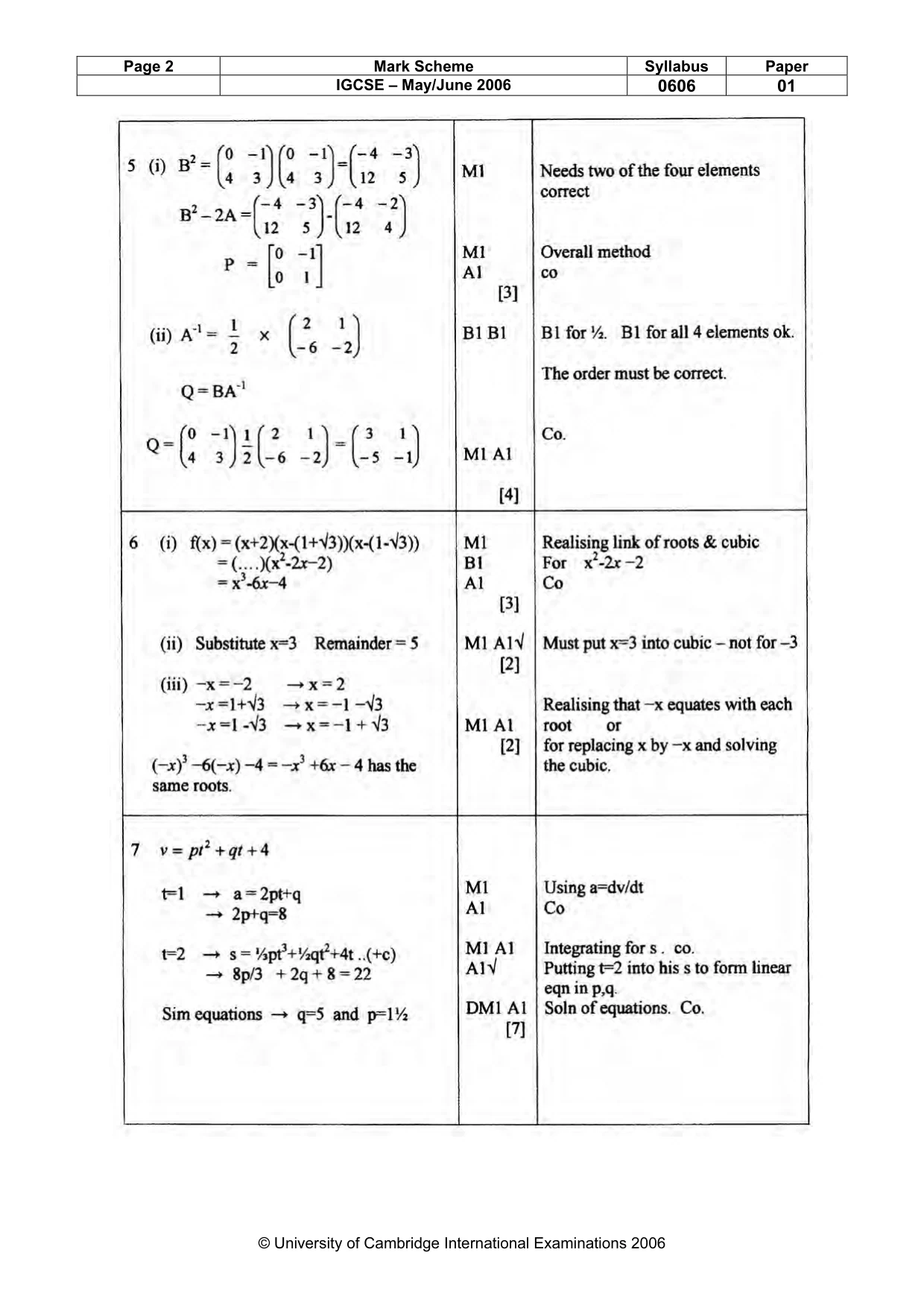 Mark scheme, page 5 of 8