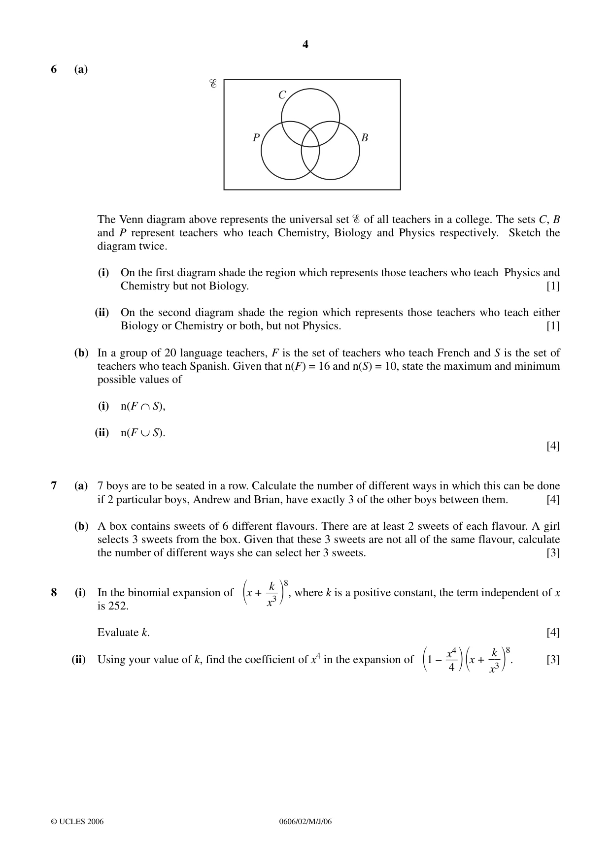 Cambridge IGCSE Mathematics - Additional 0606 2006 May/June Paper 2 · Variant 1 question paper, page 4 of 8