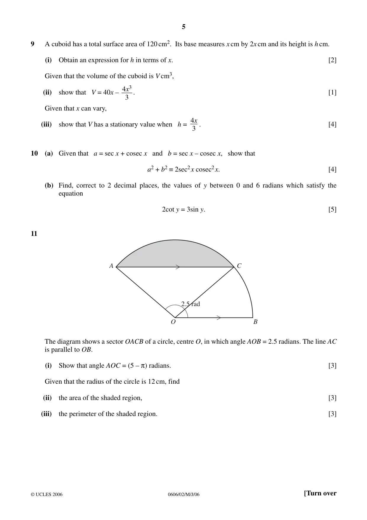 Cambridge IGCSE Mathematics - Additional 0606 2006 May/June Paper 2 · Variant 1 question paper, page 5 of 8
