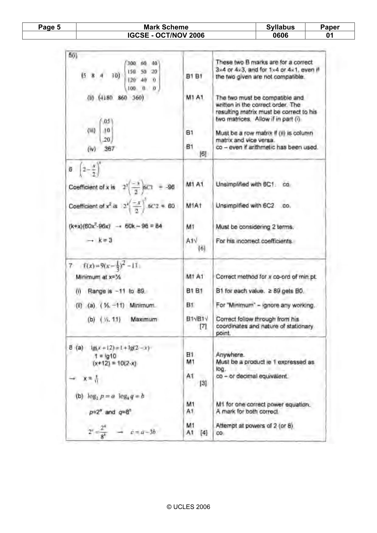 Mark scheme, page 5 of 7