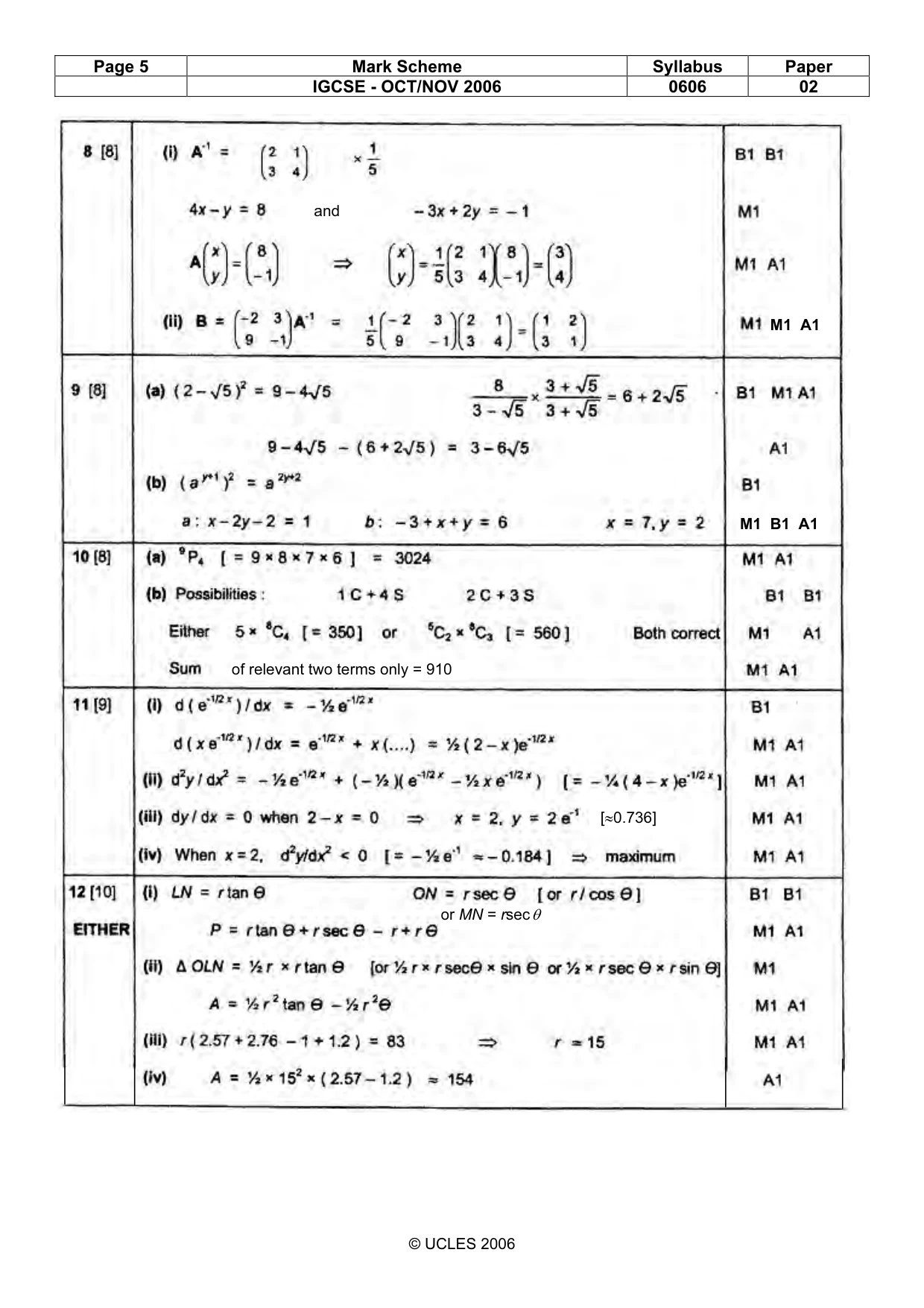 Mark scheme, page 5 of 6