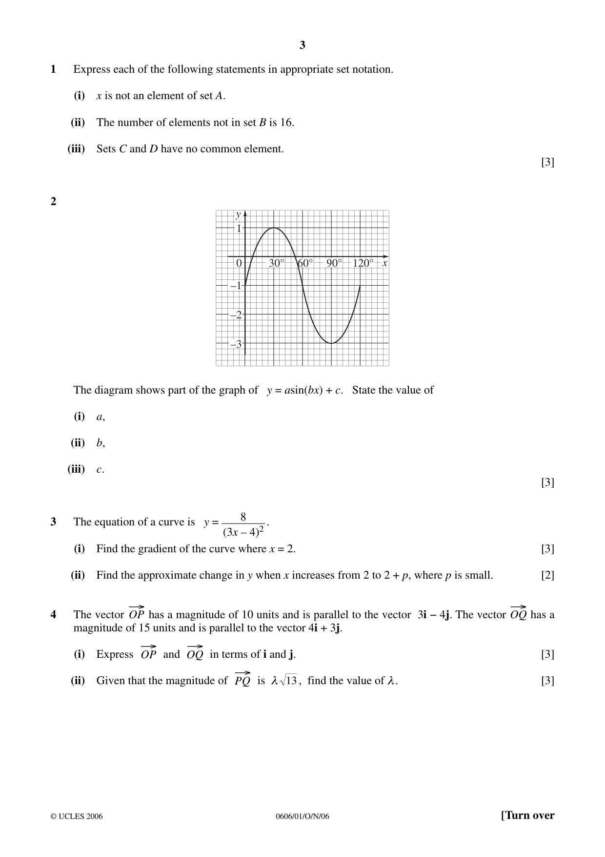 Cambridge IGCSE Mathematics - Additional 0606 2006 Oct/Nov Paper 1 · Variant 1 question paper, page 3 of 8