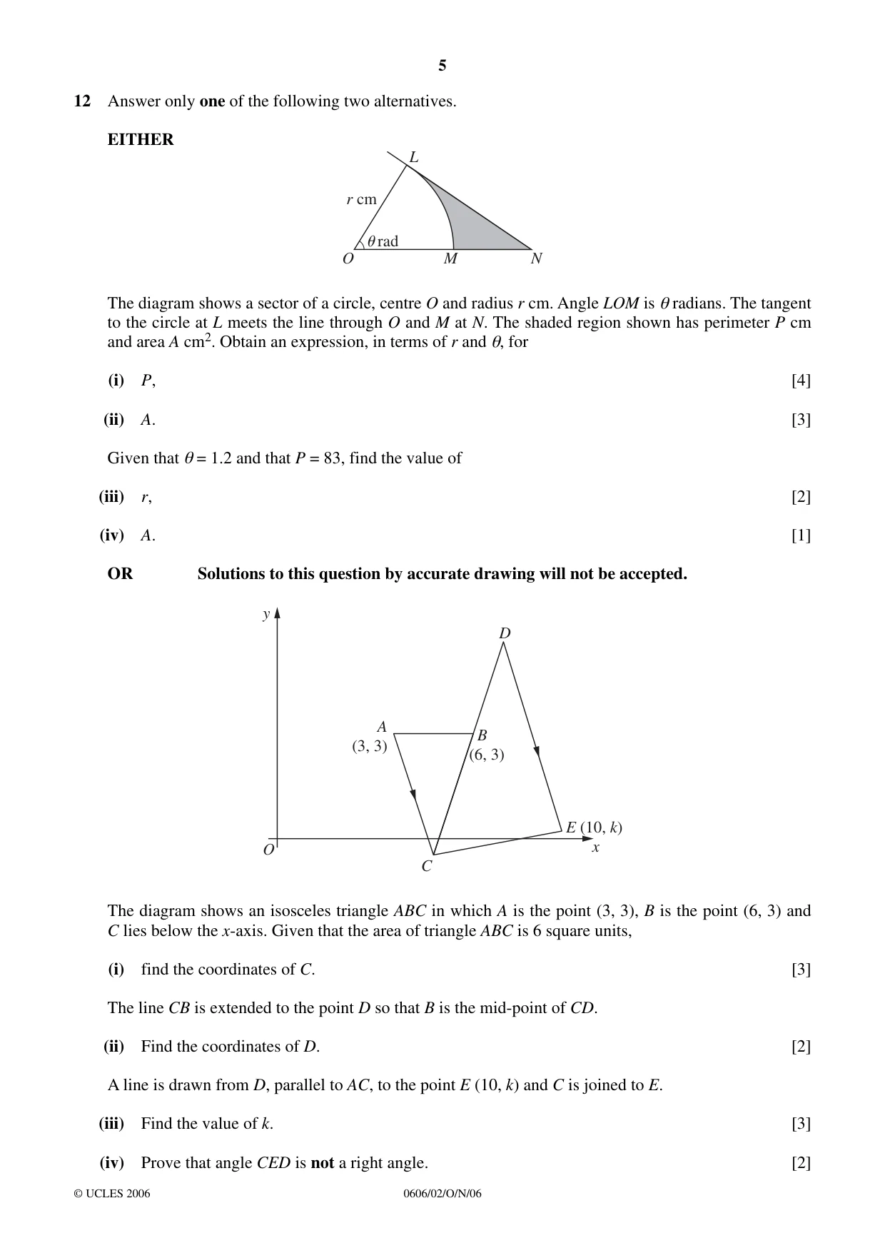 Cambridge IGCSE Mathematics - Additional 0606 2006 Oct/Nov Paper 2 · Variant 1 question paper, page 5 of 8