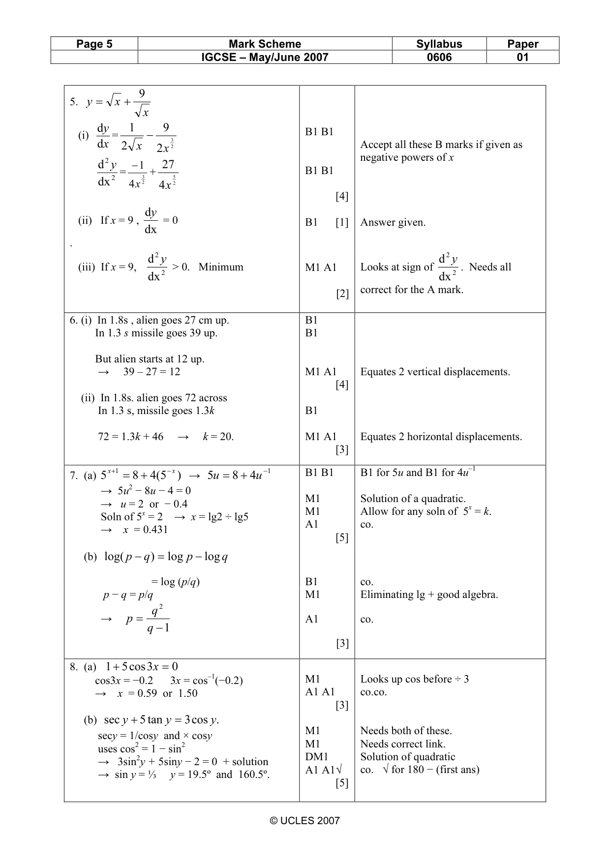 Mark scheme, page 5 of 8
