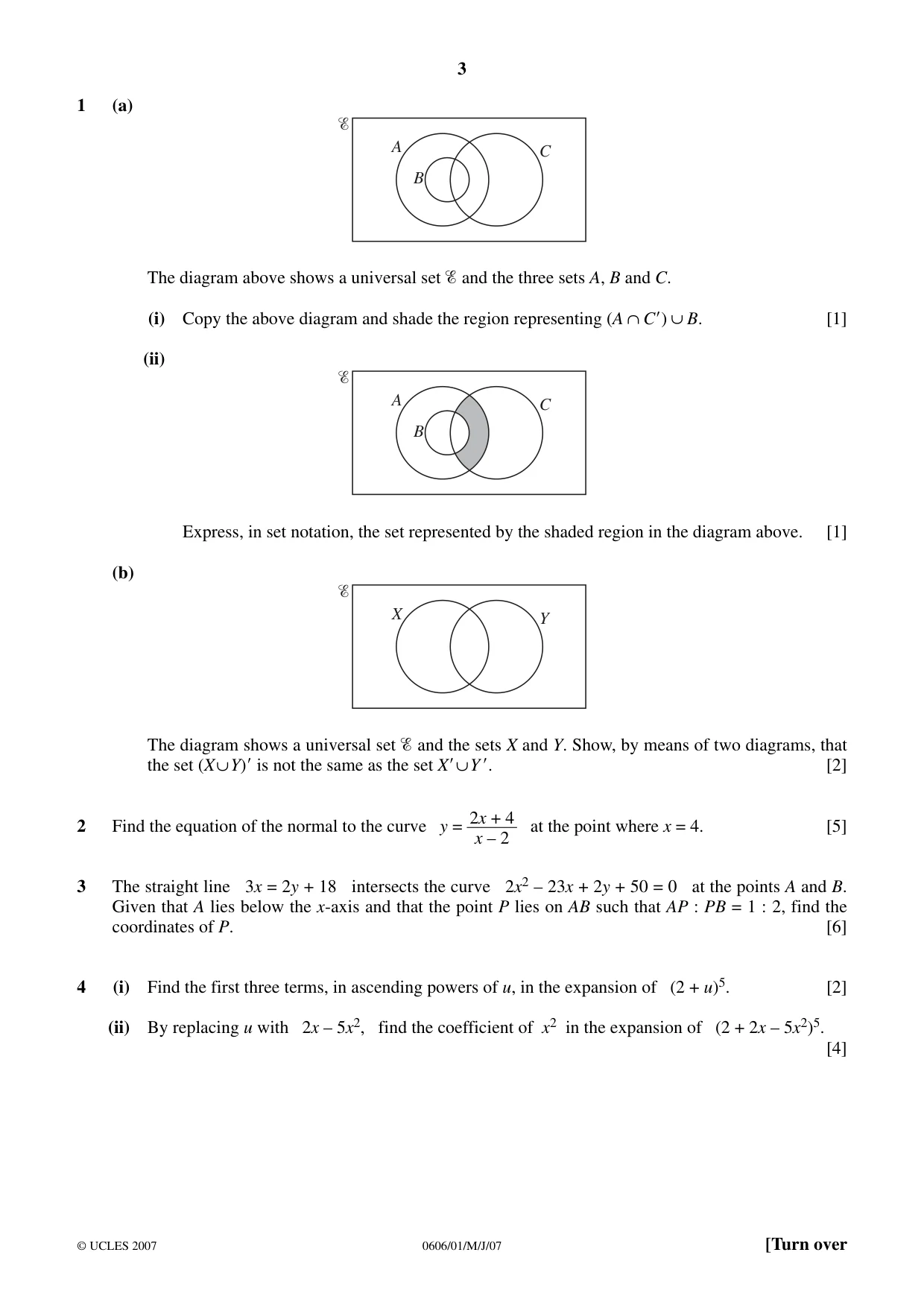 Cambridge IGCSE Mathematics - Additional 0606 2007 May/June Paper 1 · Variant 1 question paper, page 3 of 8