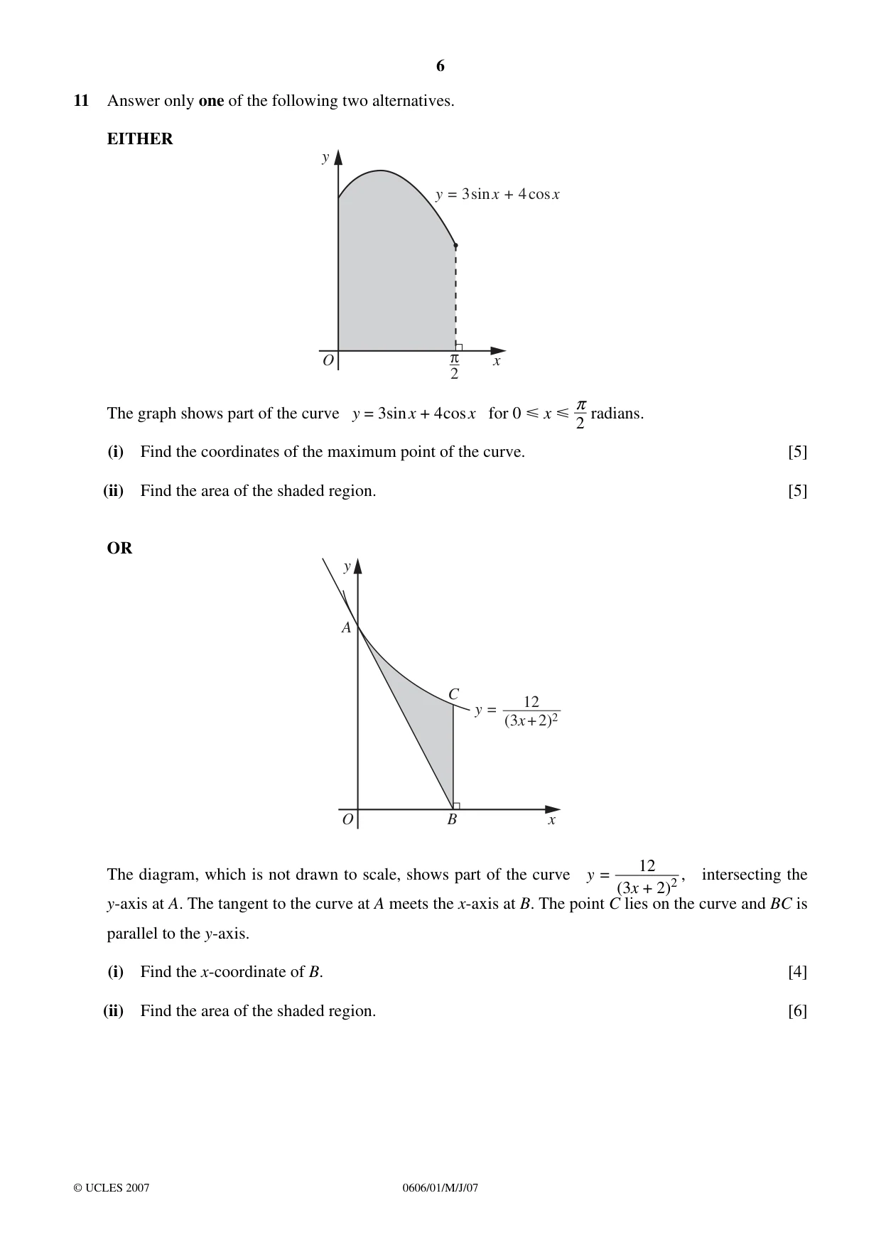 Cambridge IGCSE Mathematics - Additional 0606 2007 May/June Paper 1 · Variant 1 question paper, page 6 of 8