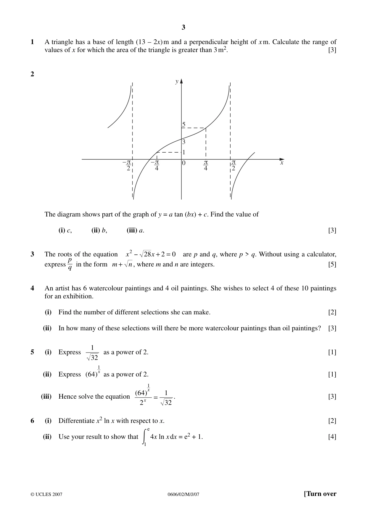 Cambridge IGCSE Mathematics - Additional 0606 2007 May/June Paper 2 · Variant 1 question paper, page 3 of 8