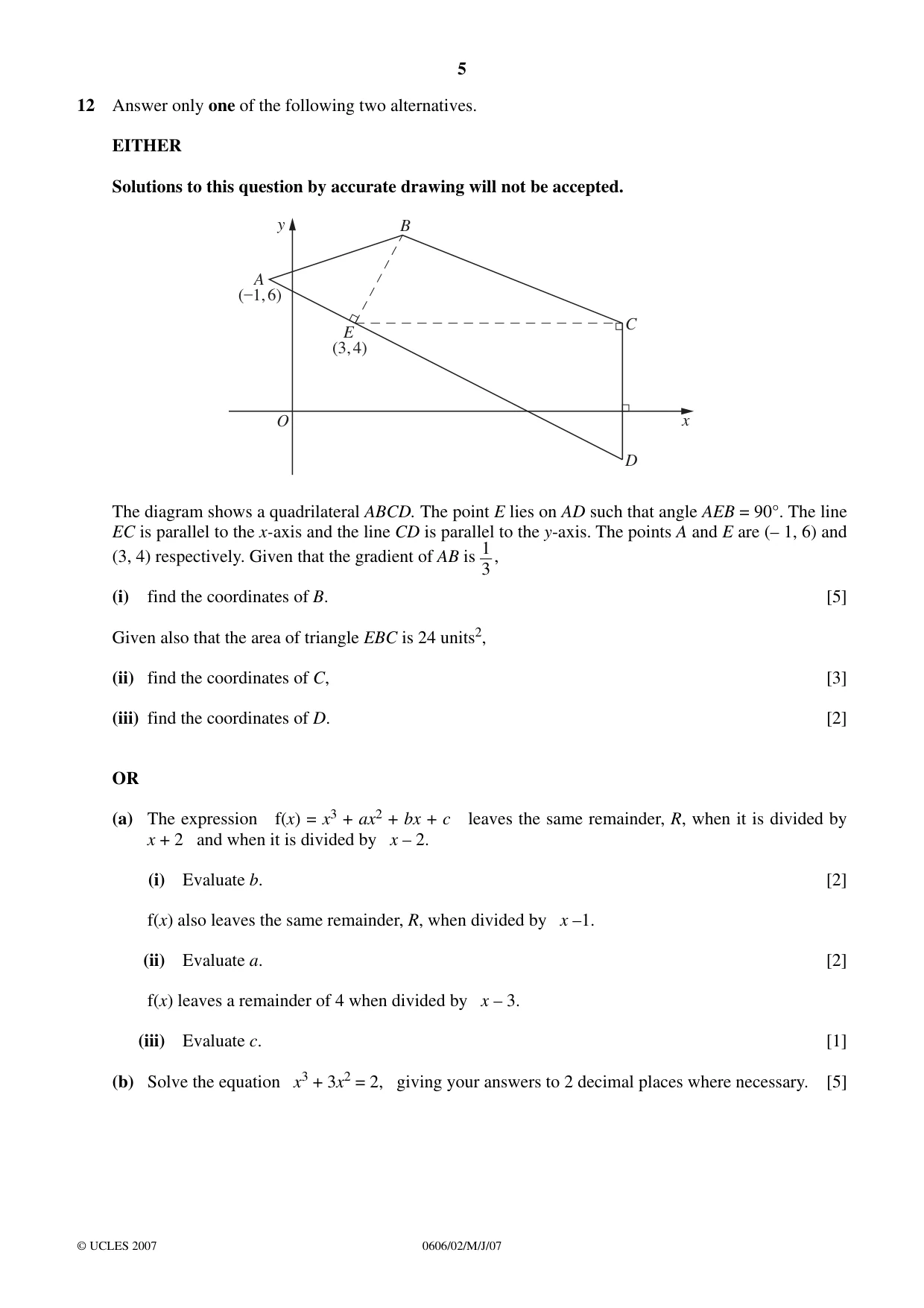 Cambridge IGCSE Mathematics - Additional 0606 2007 May/June Paper 2 · Variant 1 question paper, page 5 of 8