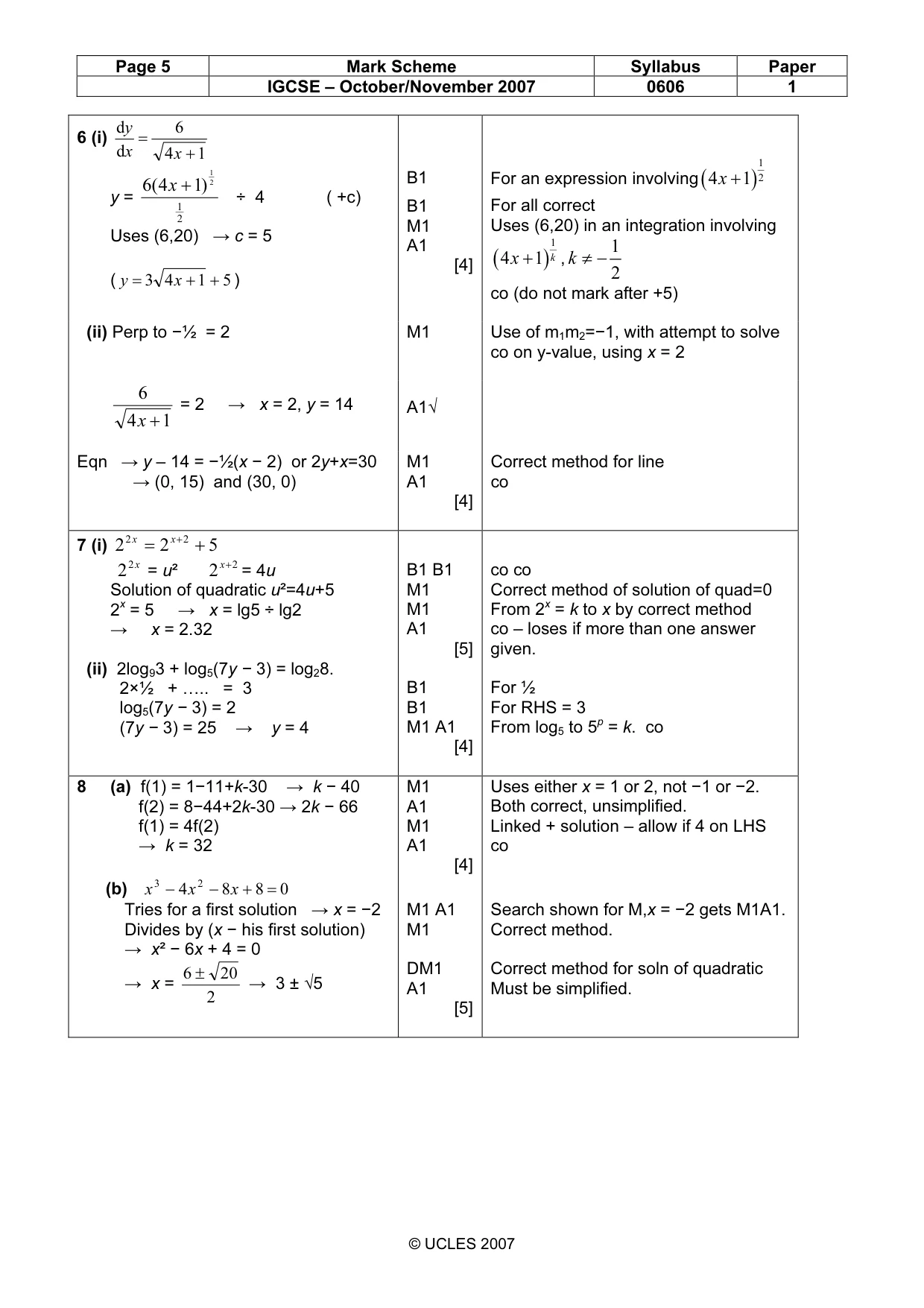 Mark scheme, page 5 of 7