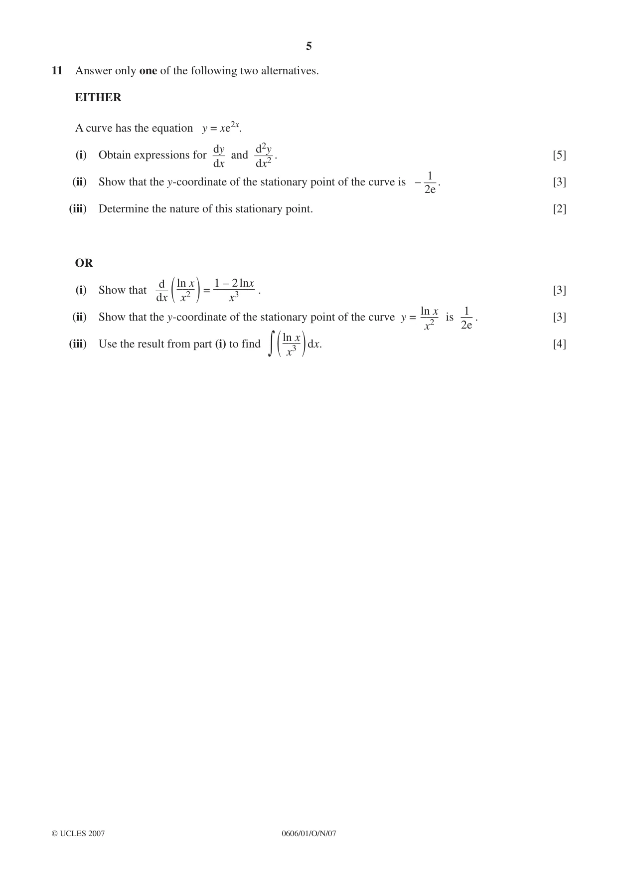 Cambridge IGCSE Mathematics - Additional 0606 2007 Oct/Nov Paper 1 · Variant 1 question paper, page 5 of 8