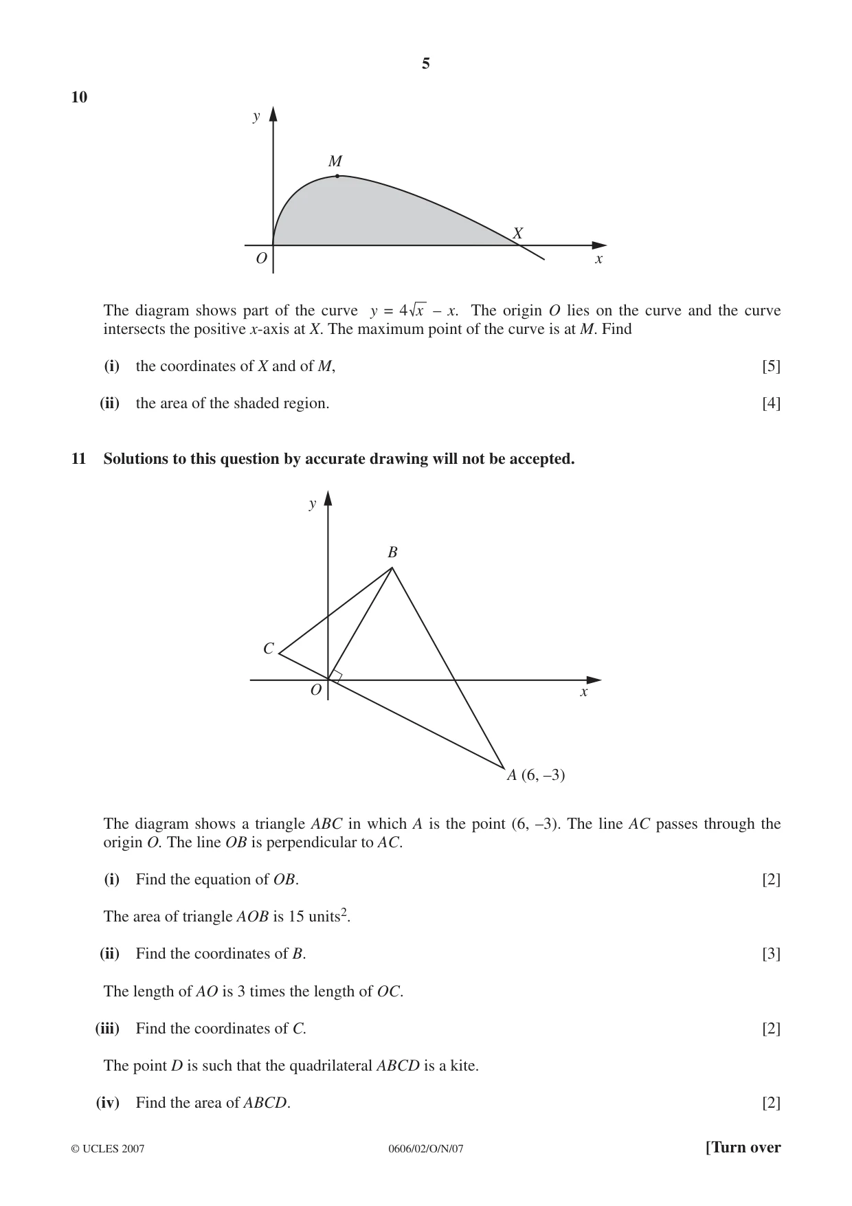 Cambridge IGCSE Mathematics - Additional 0606 2007 Oct/Nov Paper 2 · Variant 1 question paper, page 5 of 8