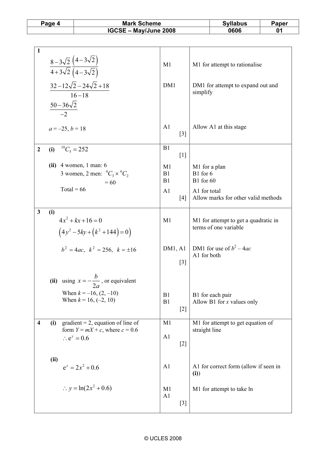 Mark scheme, page 4 of 8