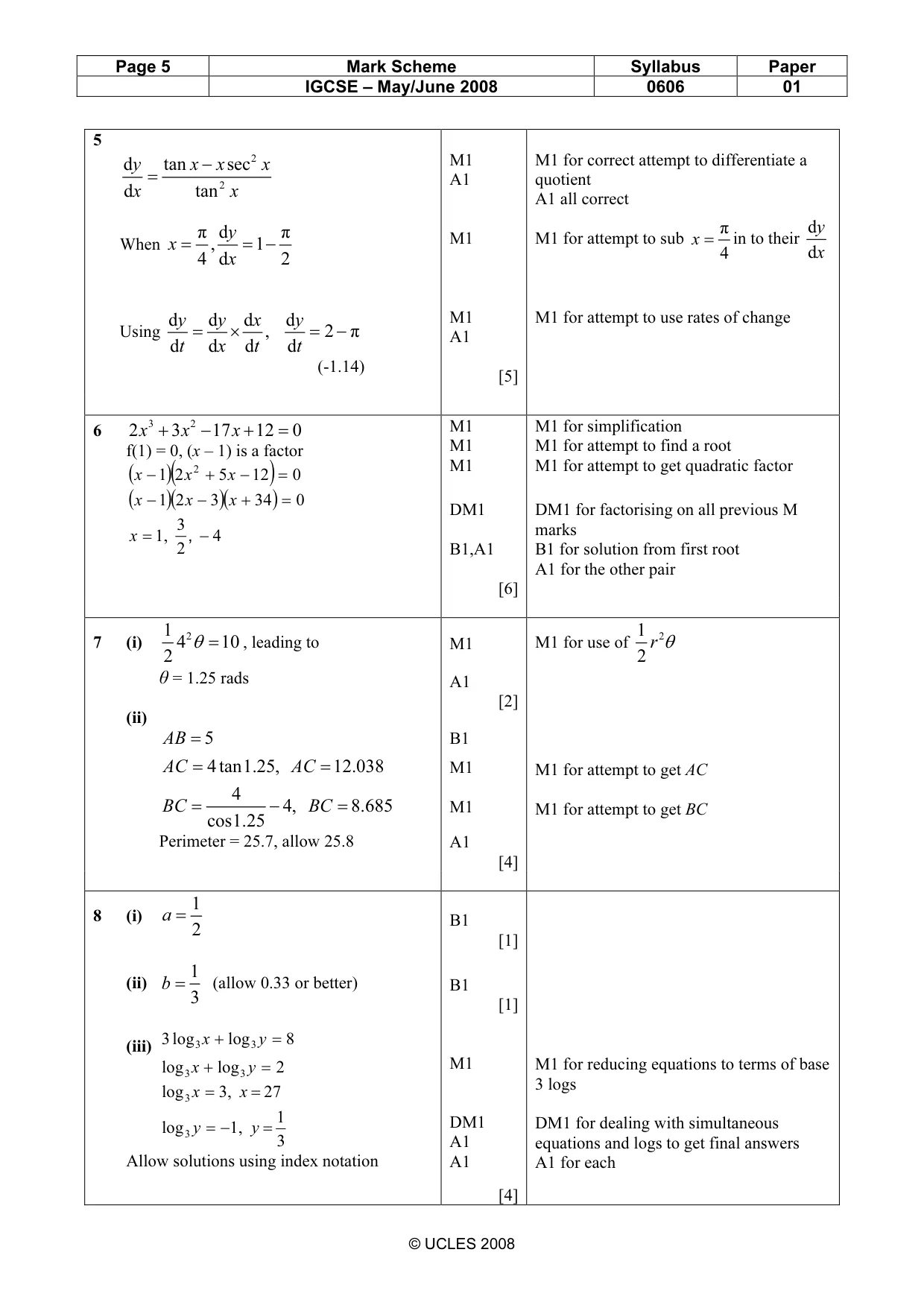 Mark scheme, page 5 of 8