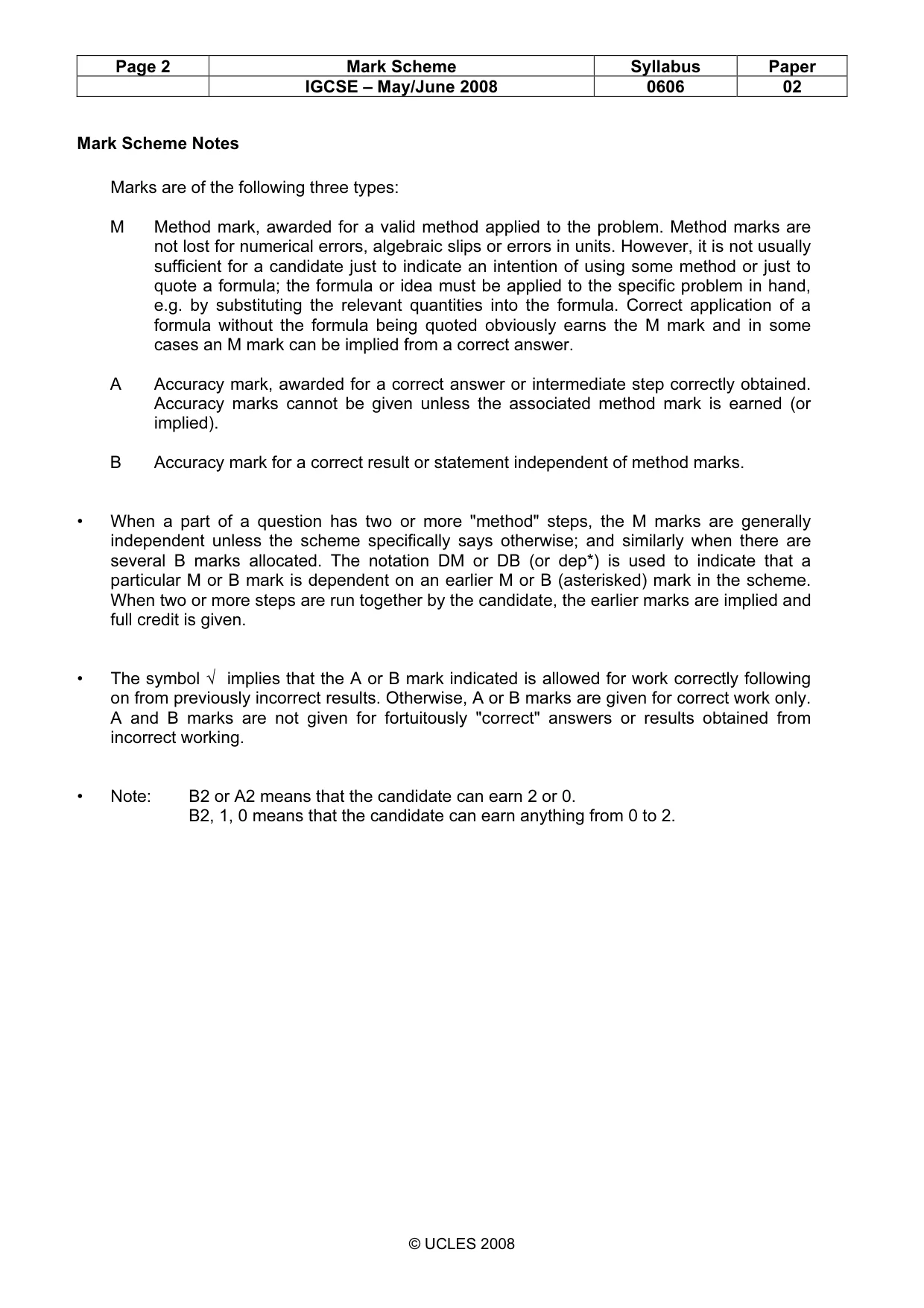Mark scheme, page 2 of 8