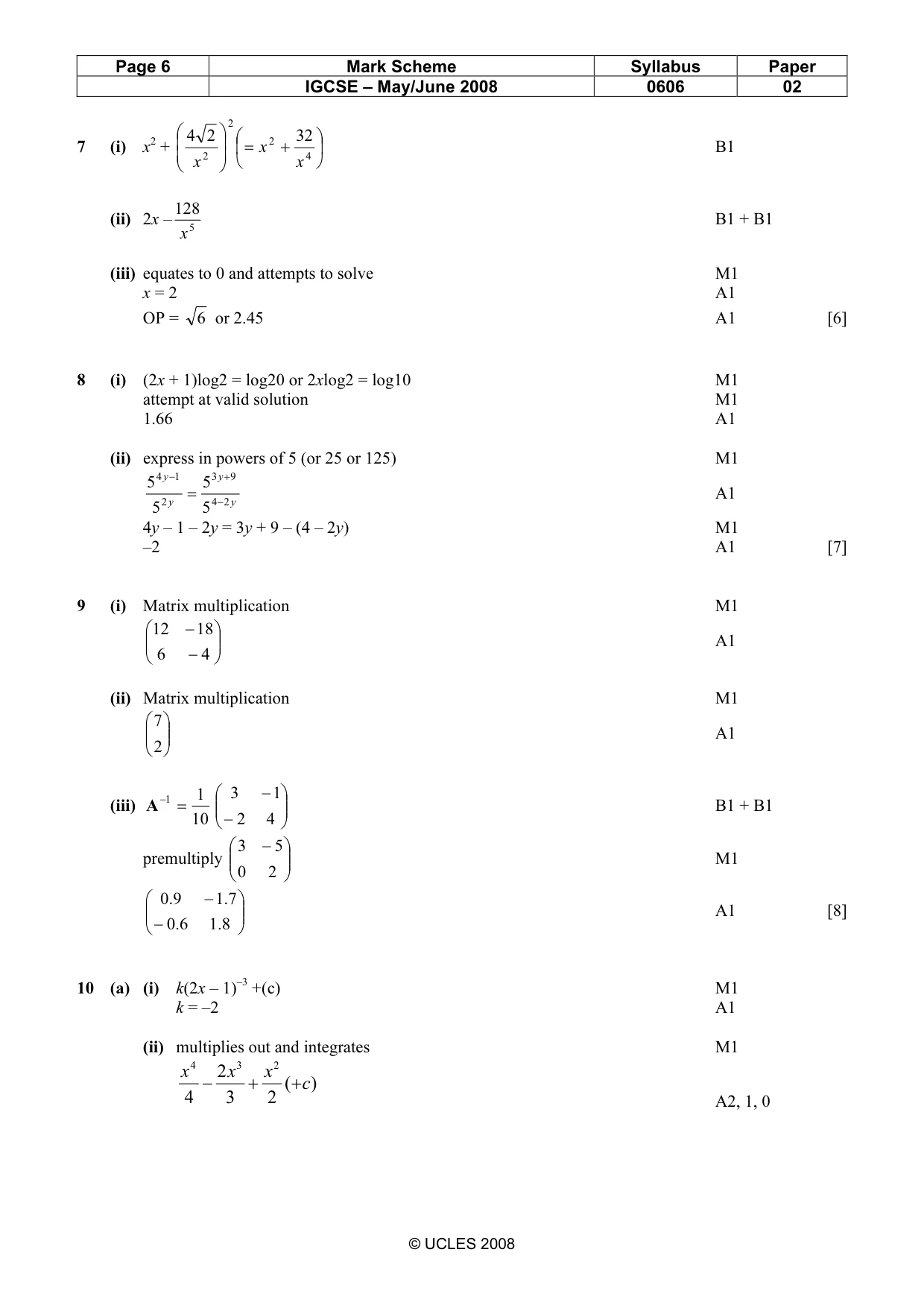 Mark scheme, page 6 of 8