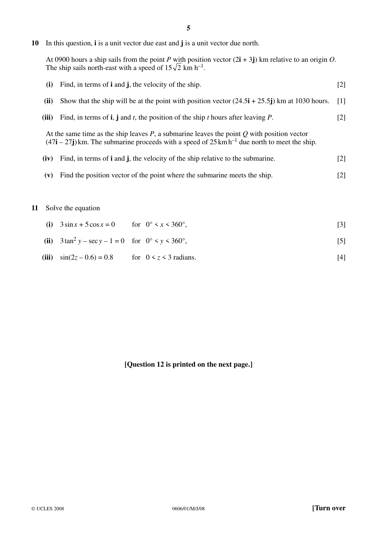 Cambridge IGCSE Mathematics - Additional 0606 2008 May/June Paper 1 · Variant 1 question paper, page 5 of 8