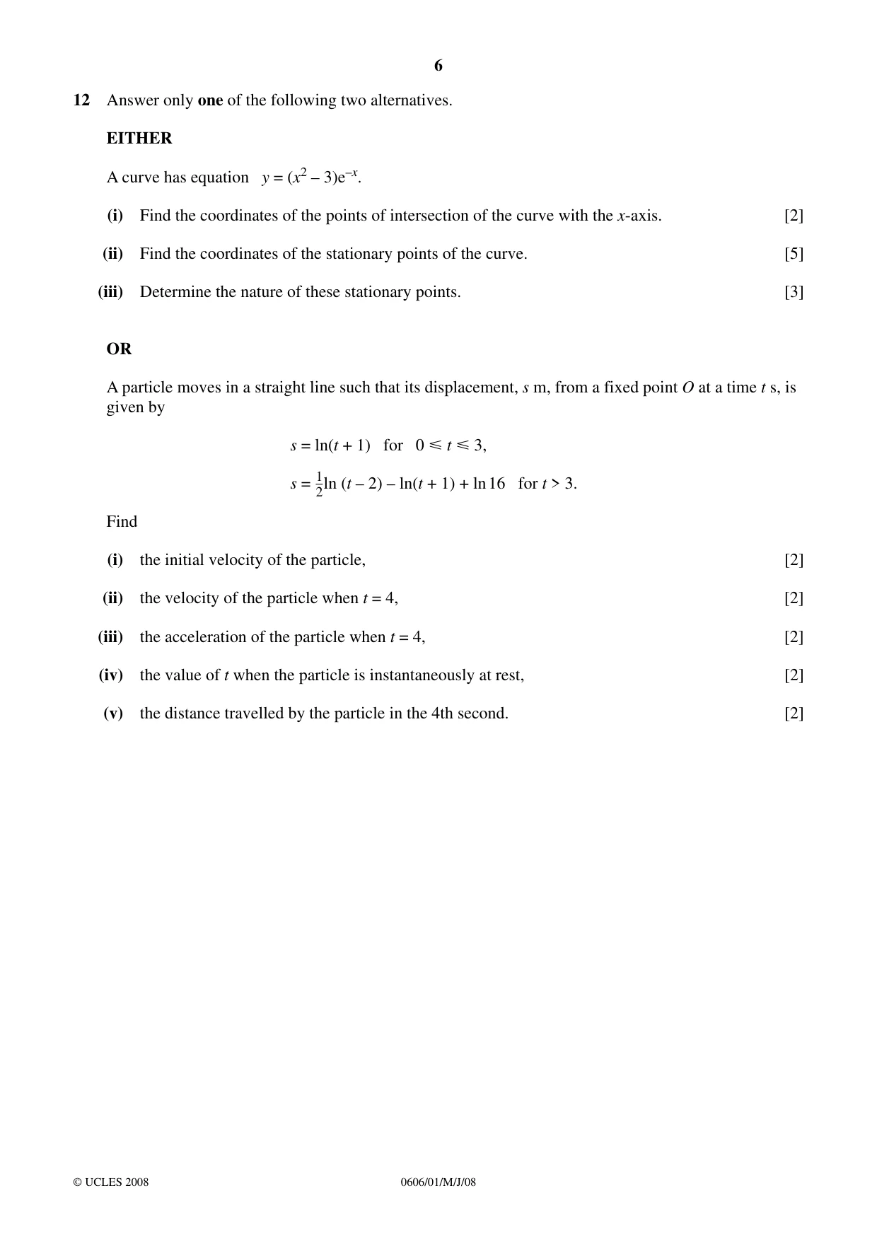 Cambridge IGCSE Mathematics - Additional 0606 2008 May/June Paper 1 · Variant 1 question paper, page 6 of 8