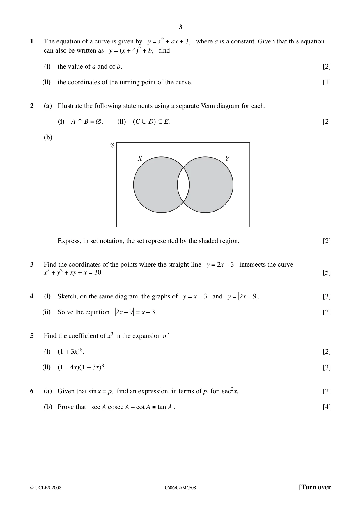 Cambridge IGCSE Mathematics - Additional 0606 2008 May/June Paper 2 · Variant 1 question paper, page 3 of 8