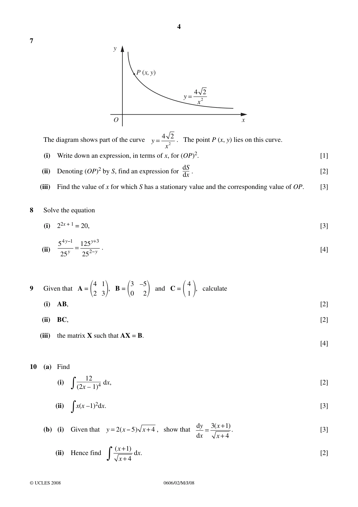 Cambridge IGCSE Mathematics - Additional 0606 2008 May/June Paper 2 · Variant 1 question paper, page 4 of 8