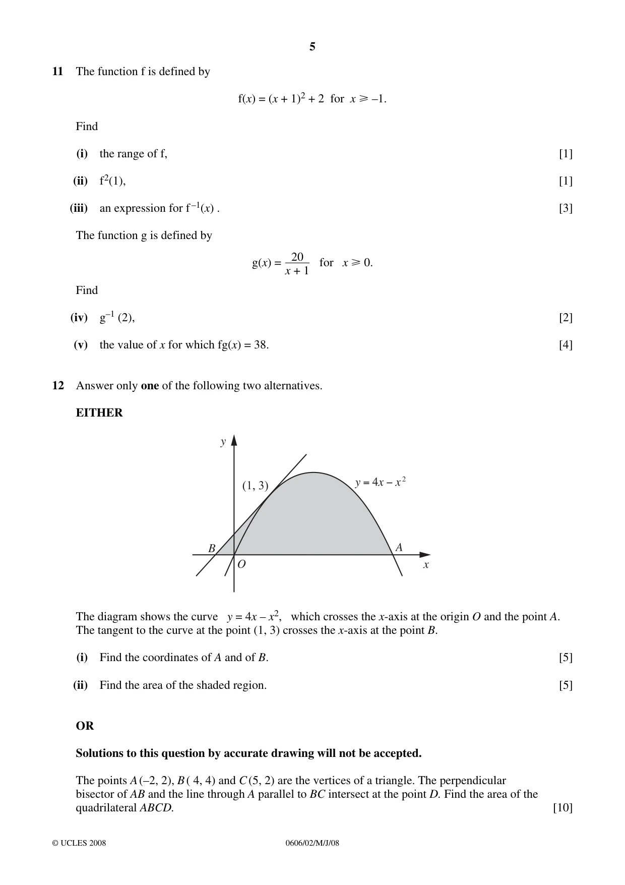 Cambridge IGCSE Mathematics - Additional 0606 2008 May/June Paper 2 · Variant 1 question paper, page 5 of 8