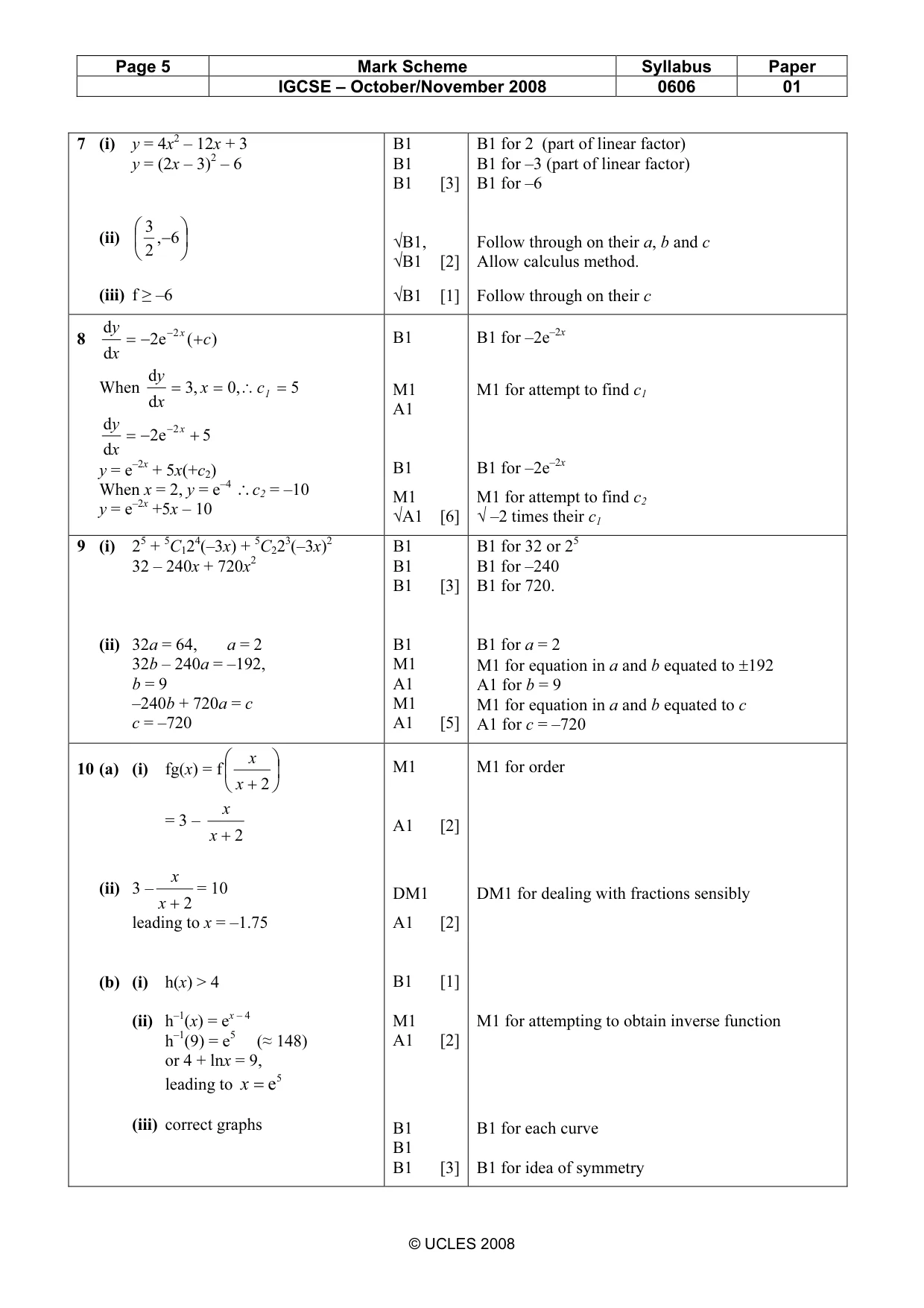 Mark scheme, page 5 of 7